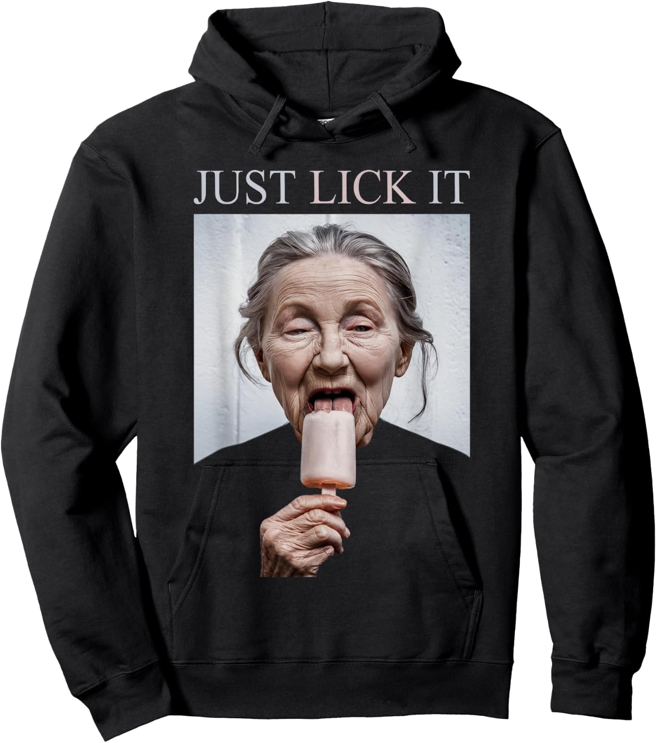 Granny Licking Popsicle, Just Lick It, Funny Summer Hoodie - Hoodie | Black