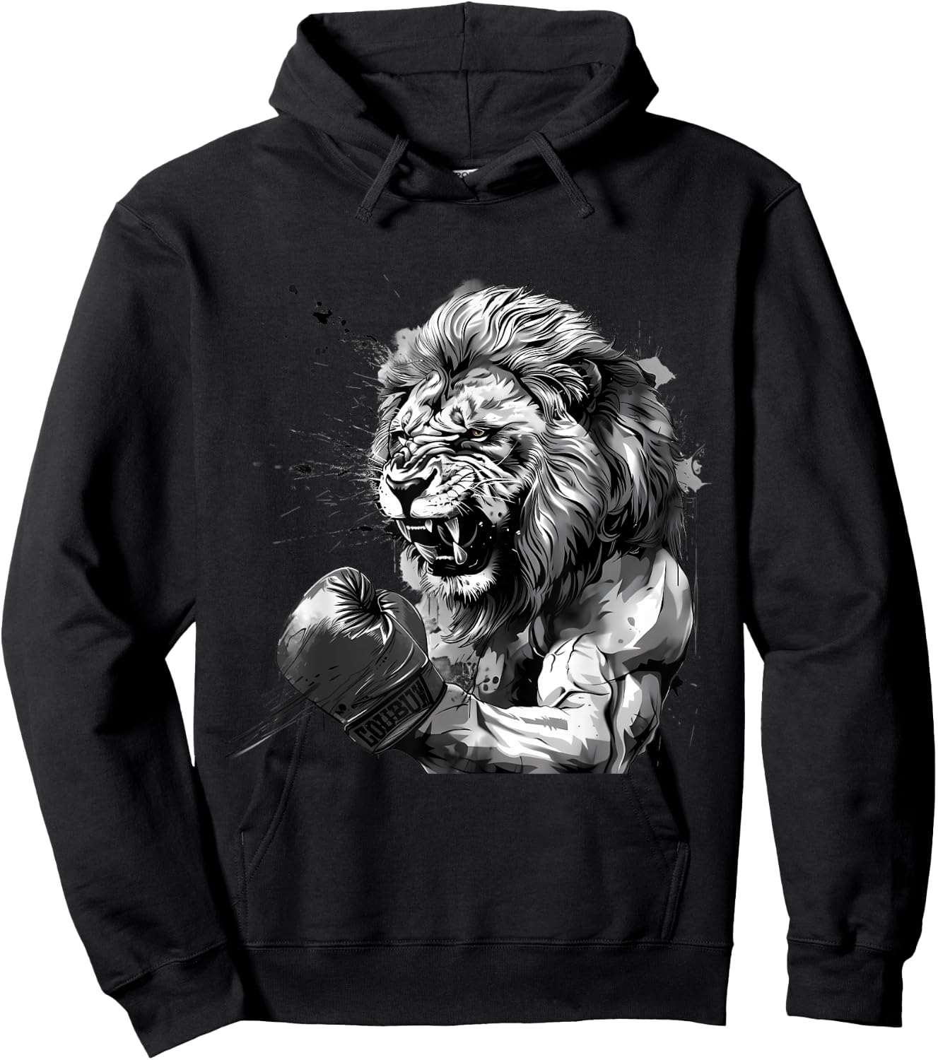 Boxing Lion Portrait Motif Wildlife Kickboxing Lover Boxer Hoodie - Hoodie | Black