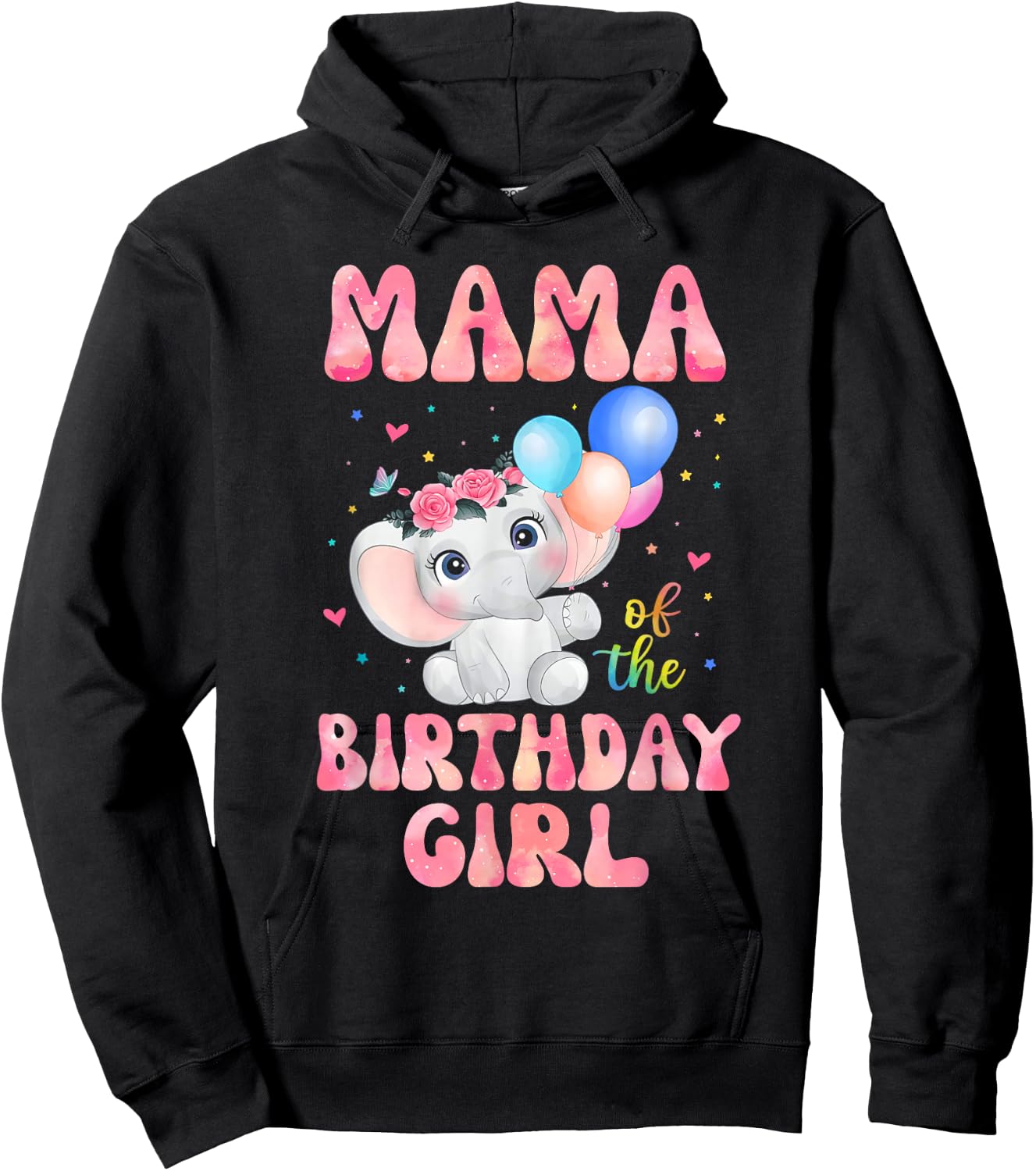 Mama of The Birthday Girl Shirt Elephant Mommy Mom 1st Hoodie - Hoodie | Black