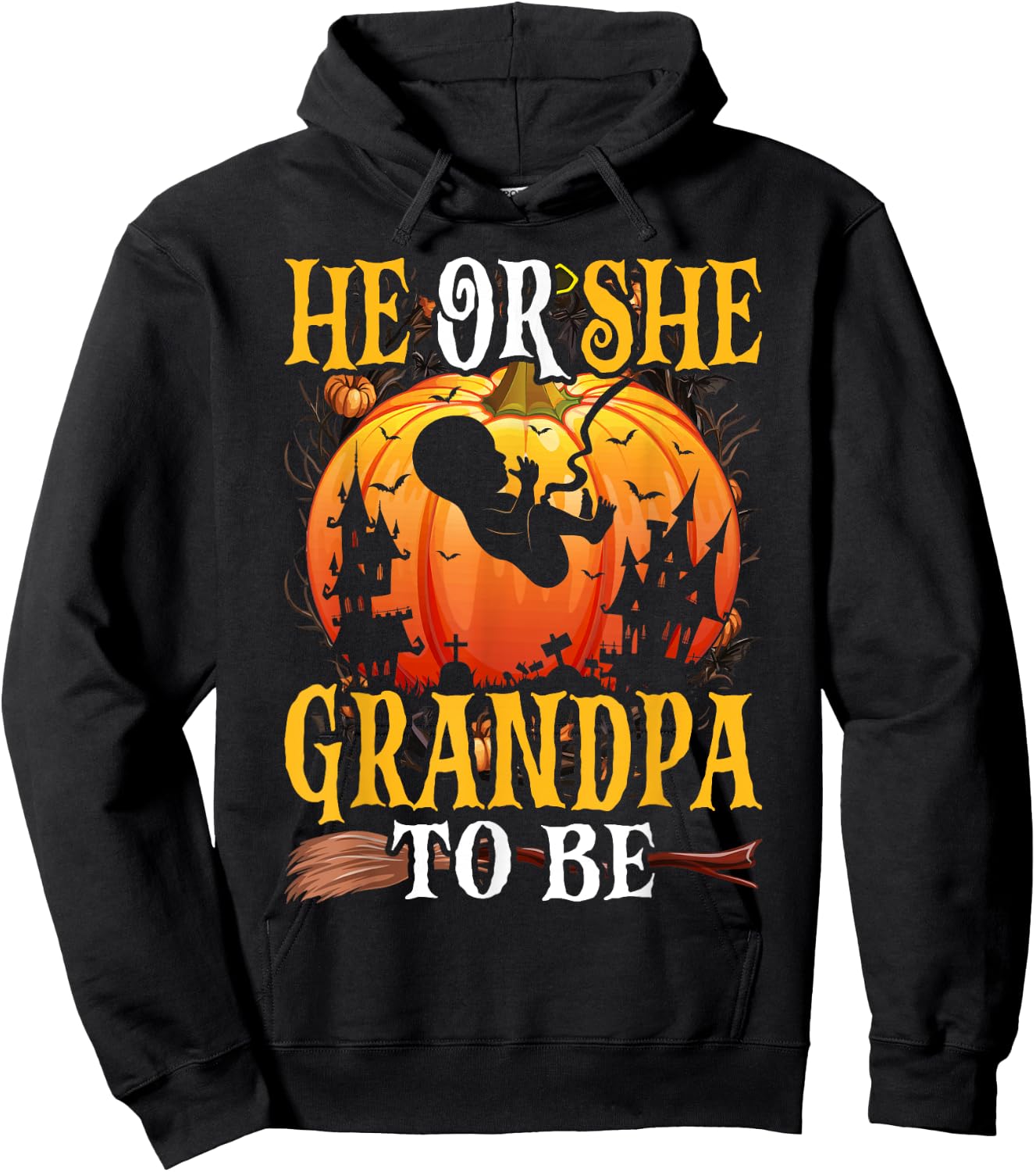 Halloween Gender Reveal He or She Grandpa To Be Pumpkin Hoodie - Hoodie | Black