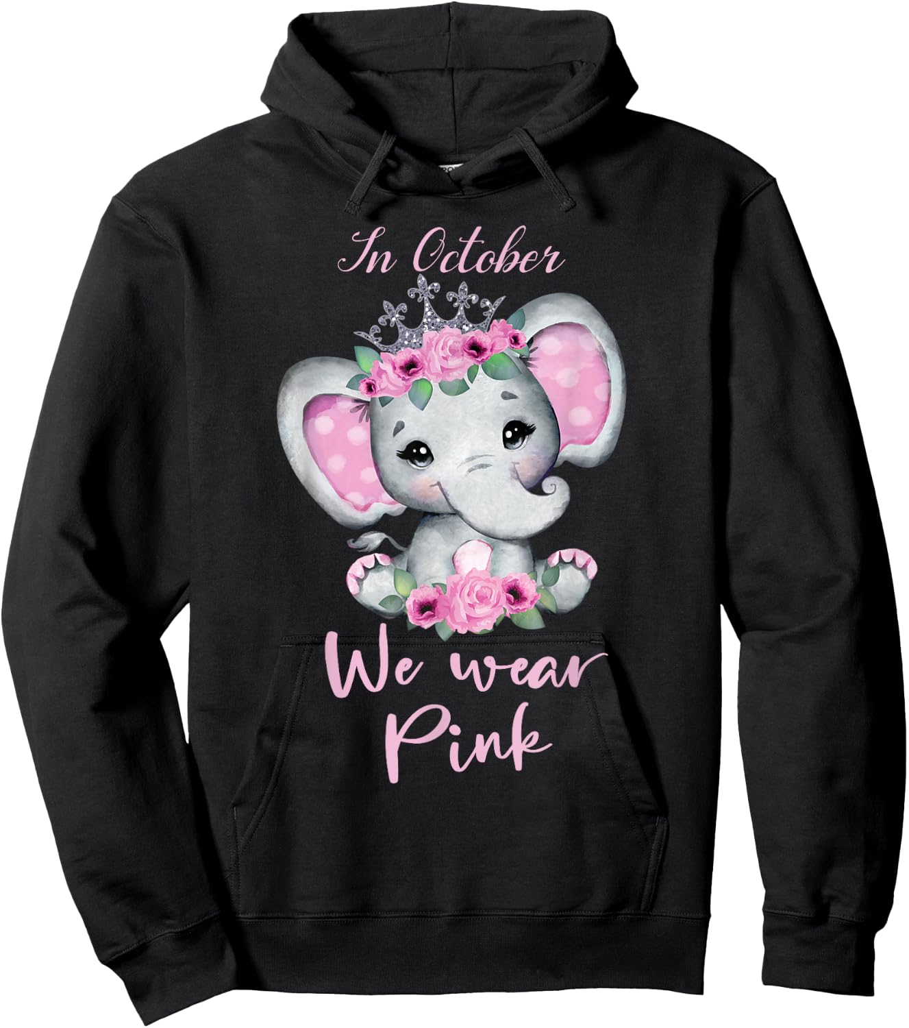 In october we wear pink elephant cute Breast Cancer 2025 Hoodie - Hoodie | Black