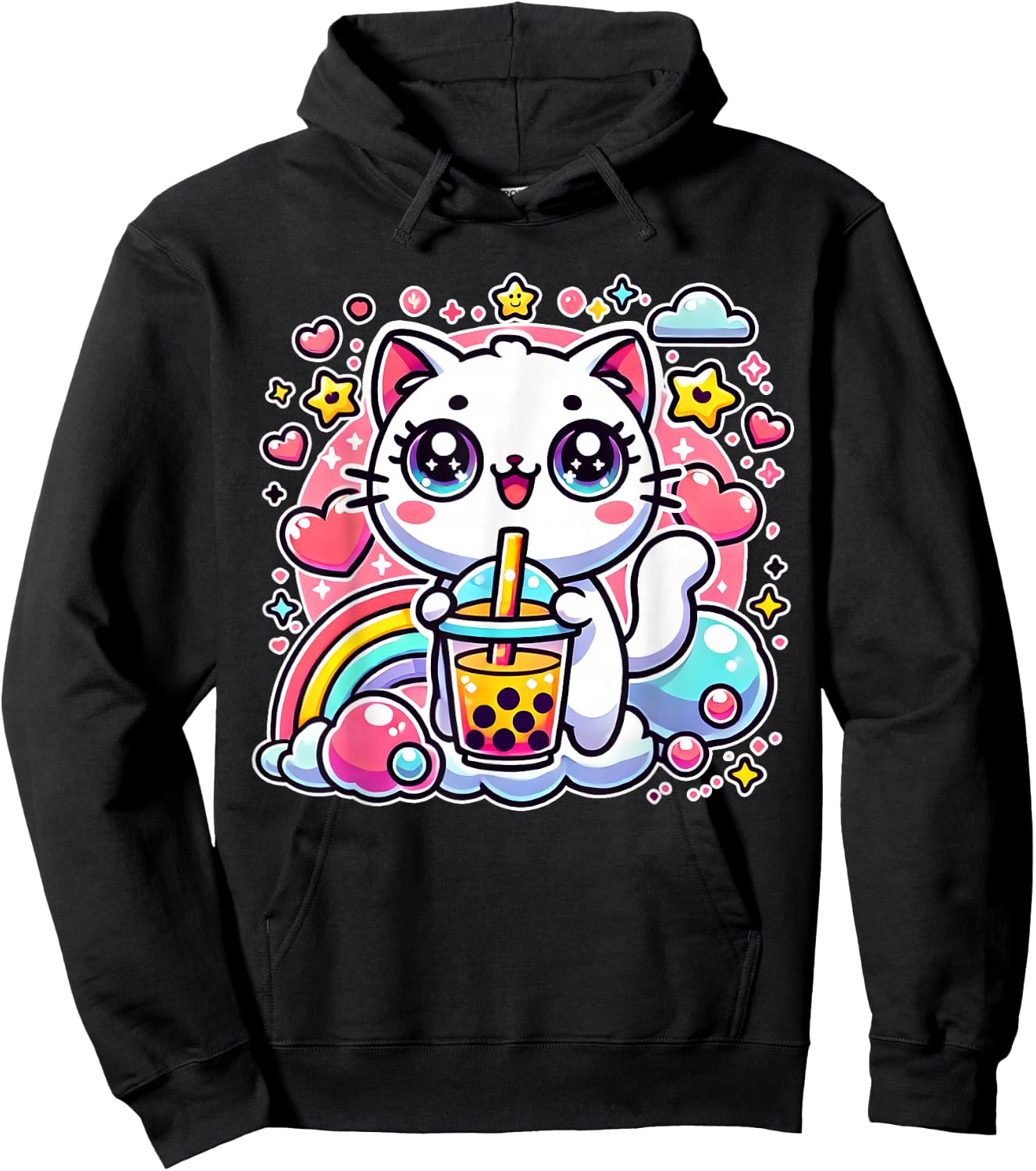 Cute Cat Boba Tea Bubble Tea Anime Kawaii Neko Gift Hoodie - Hoodie | Black