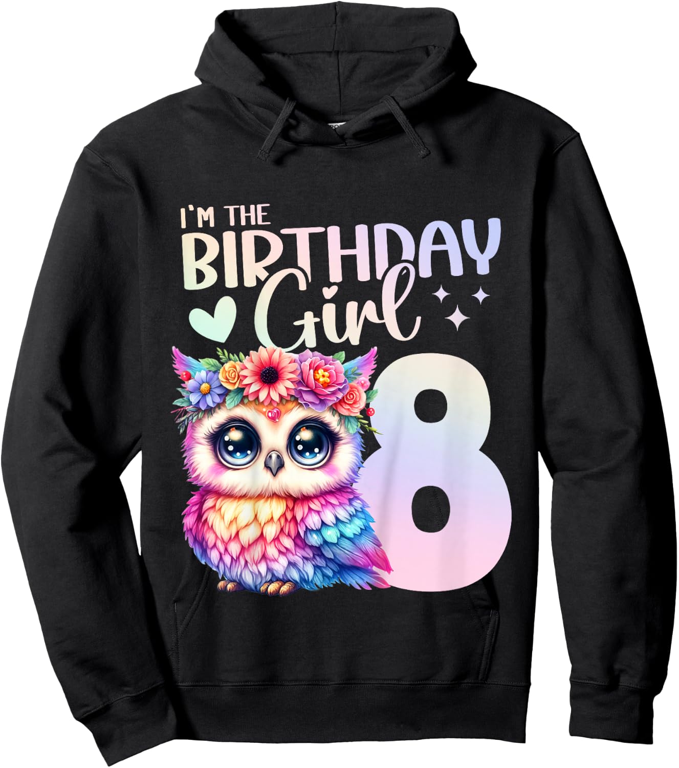 8th Birthday Owl 8 Years Eight Finally 8 Birthday Girl Hoodie - Hoodie | Black