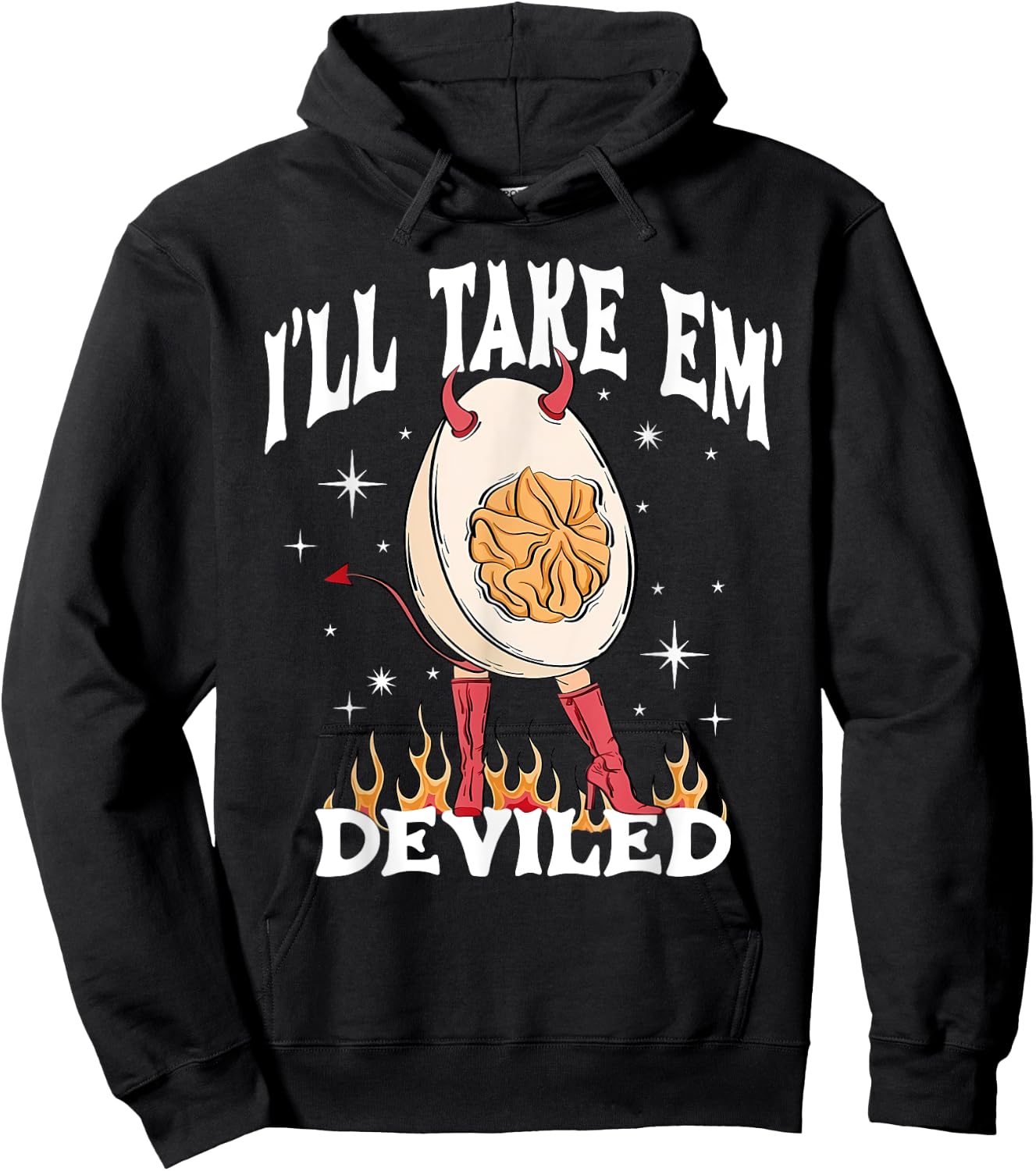 I'll Take Em' Deviled Eggs Retro Halloween - -Adults, Black, Small, Short Sleeve Hoodie - Hoodie | Black
