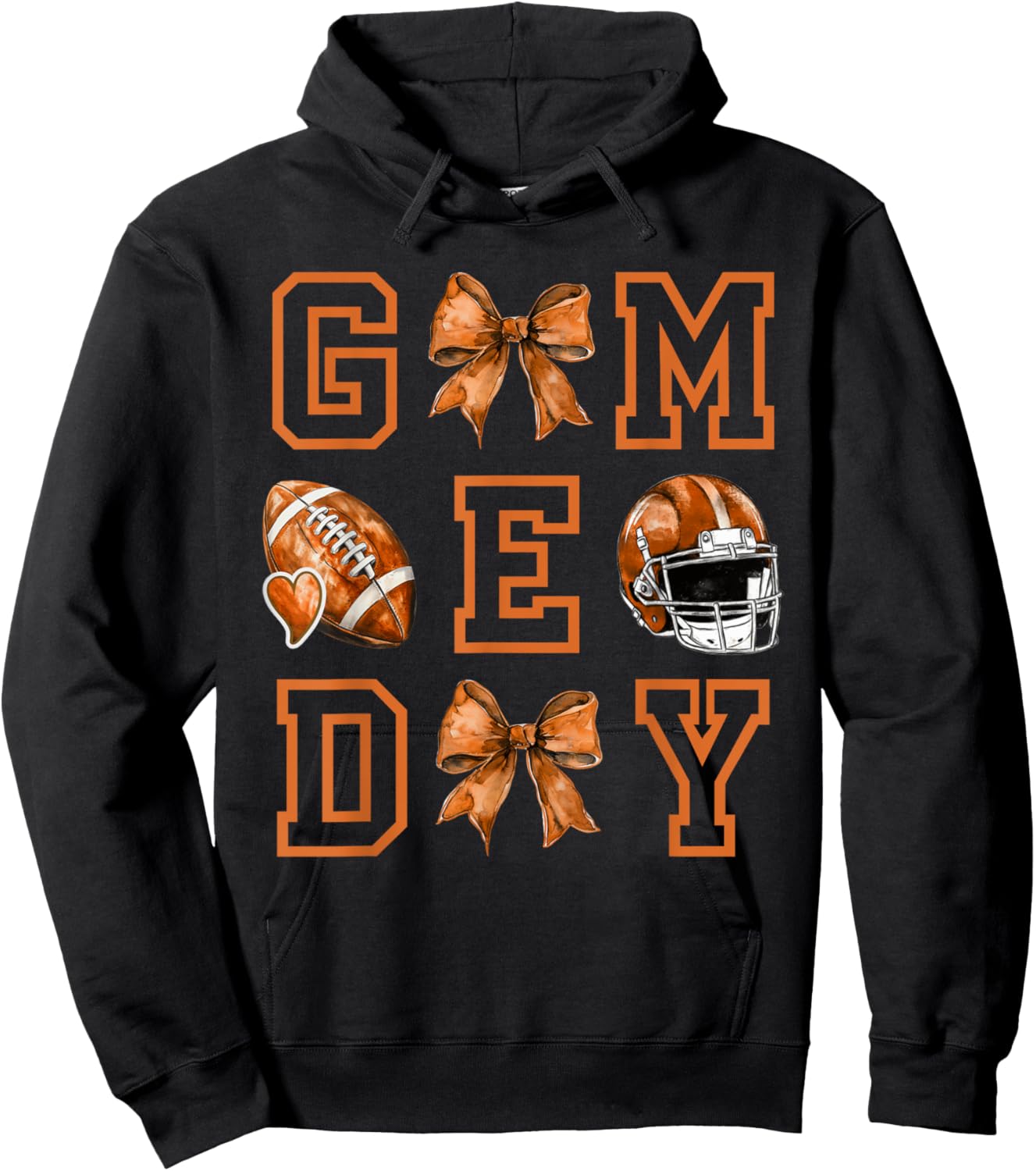 Autumn Coquette Bow Game Day American Football Player Coach Hoodie - Hoodie | Black