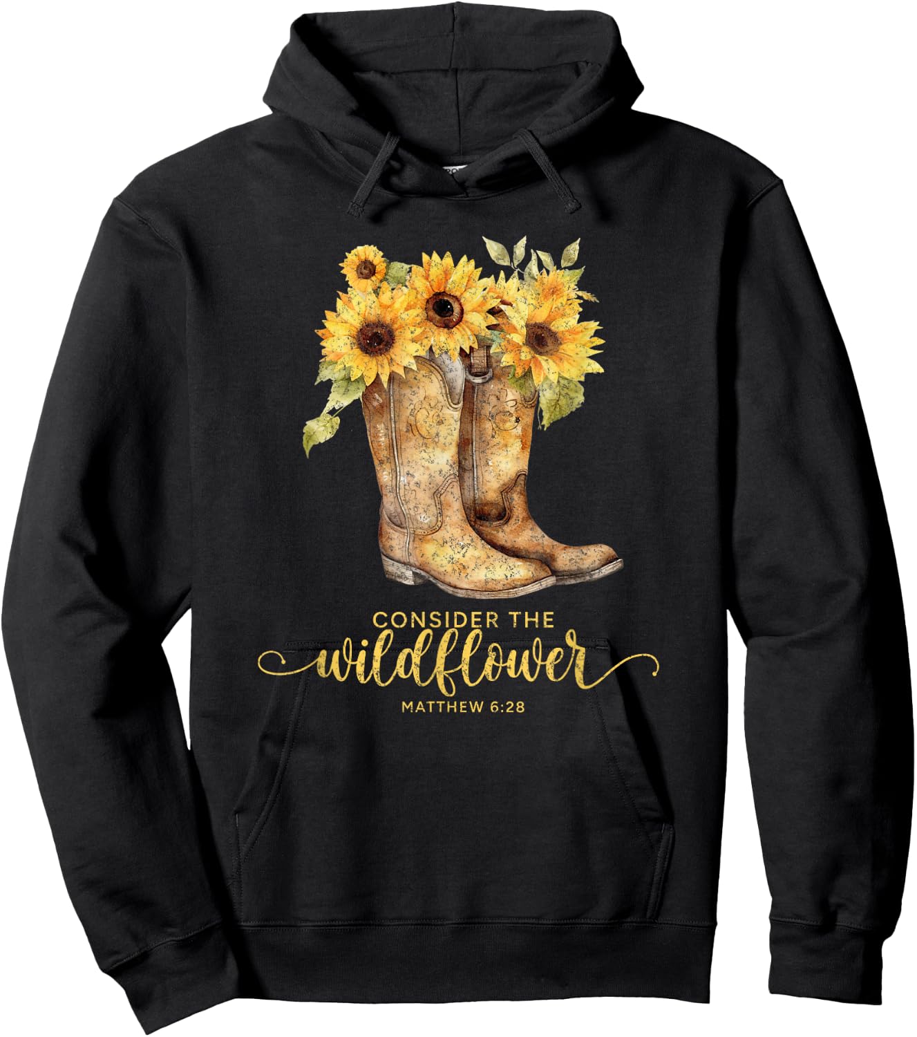 Christian Cowgirl Western Cowboy Sunflower Boots Hoodie - Hoodie | Black