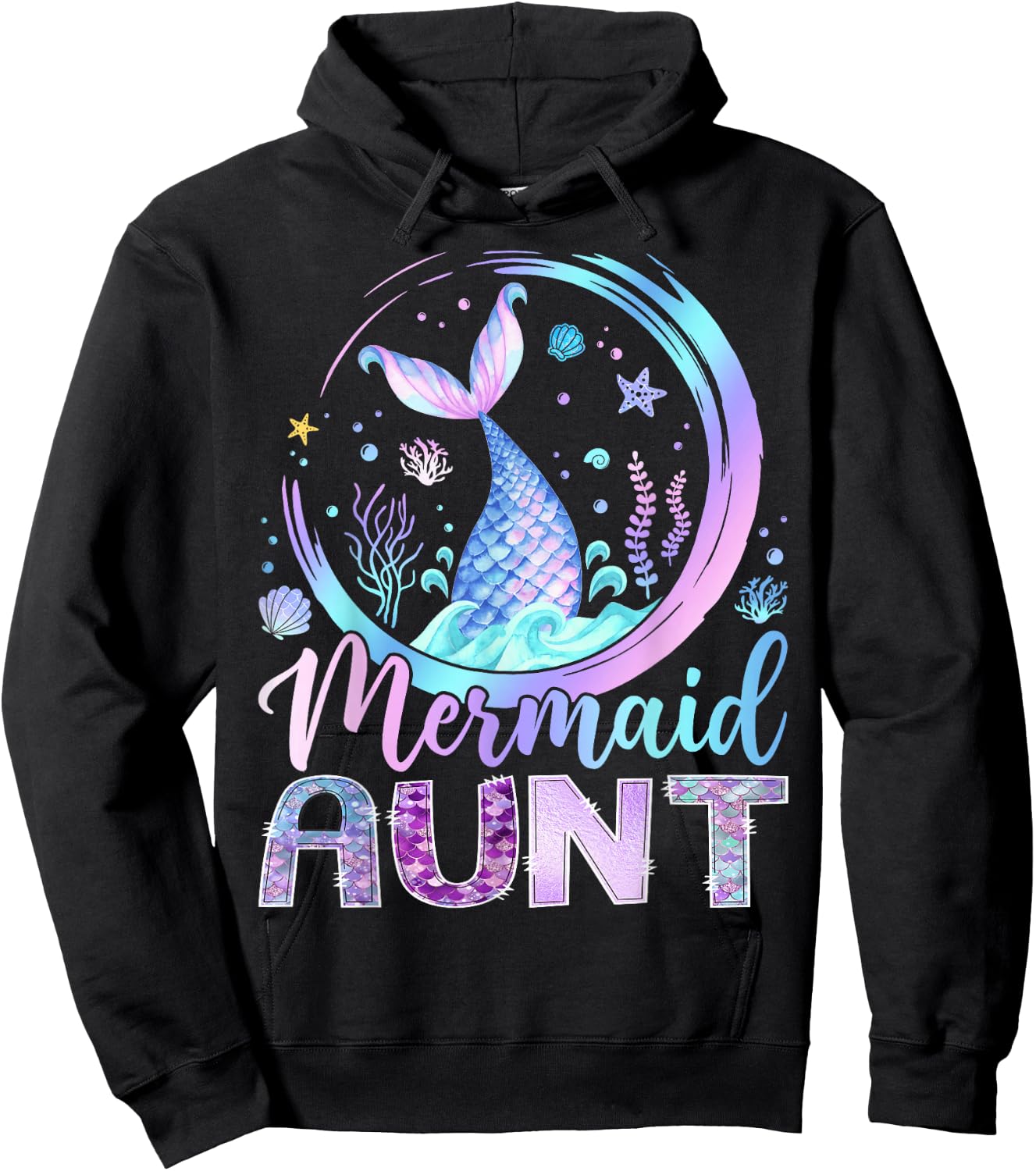 Mermaid Aunt Funny Birthday Girl Party Family Matching Hoodie - Hoodie | Black