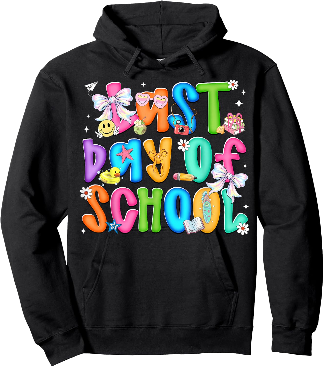 Last Day of School Colorful Coquette Bow Teacher Kids Girls Hoodie - Hoodie | Black