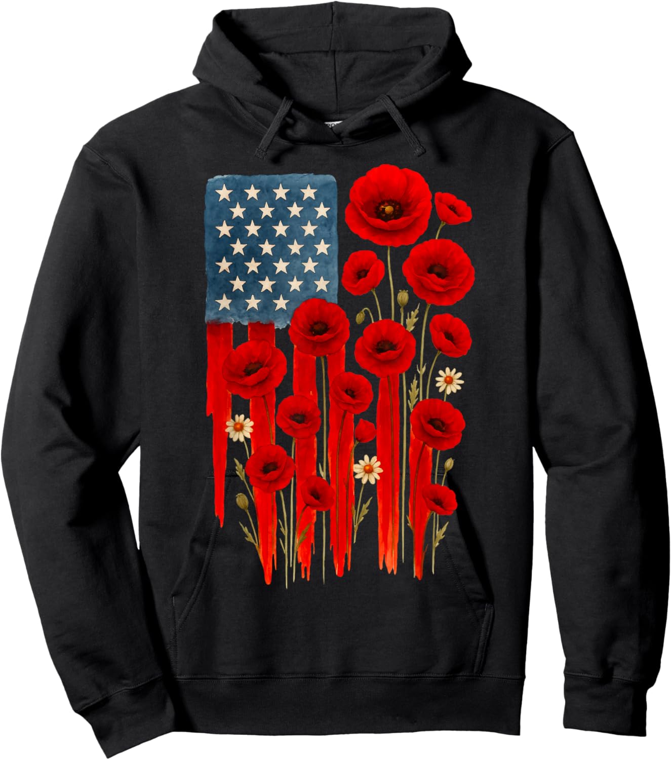 Poppy Flower Veterans Day USA Flag Memorial Day 4TH Of July Hoodie - Hoodie | Black