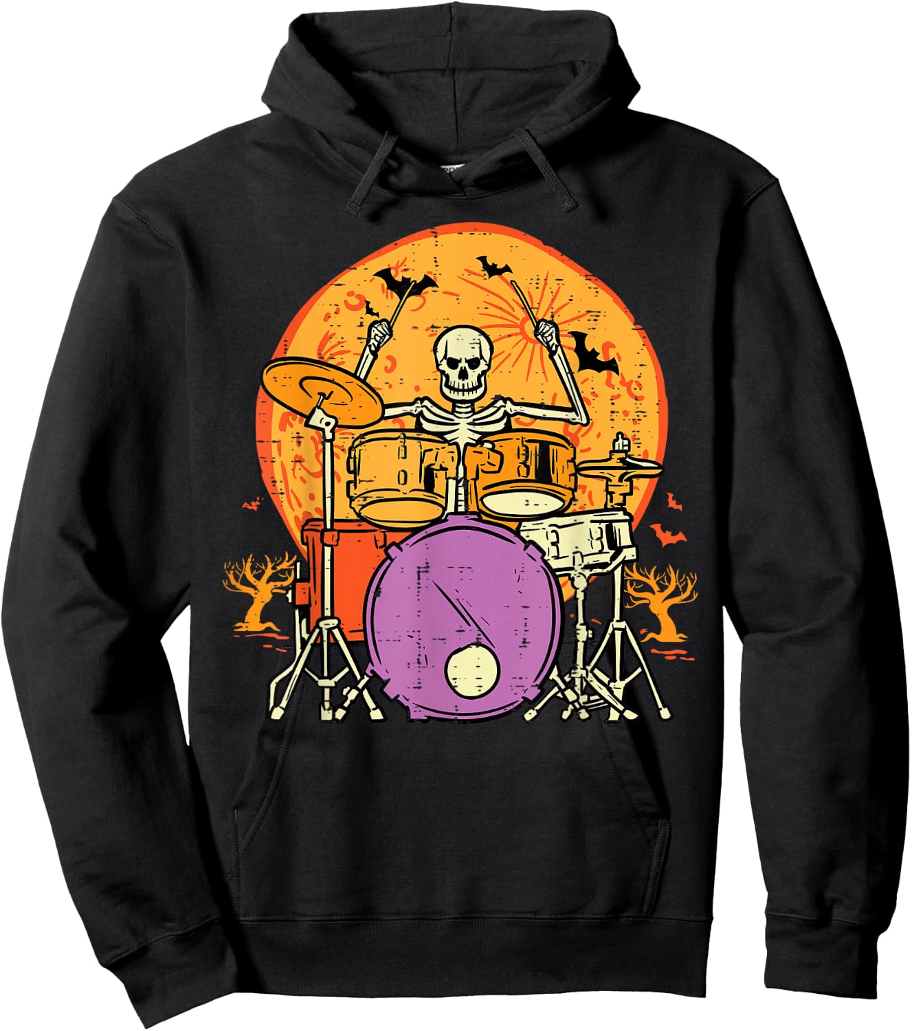 Halloween Skeleton Drummer Costume Rock Rocker Men Boys Kids Hoodie - Hoodie | Black