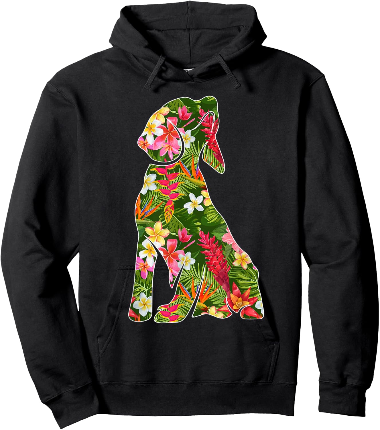 Funny Silhouette Of Beagle Dog Hawaiian Floral Summer Vibes Women Kids Hoodie - Hoodie | Black
