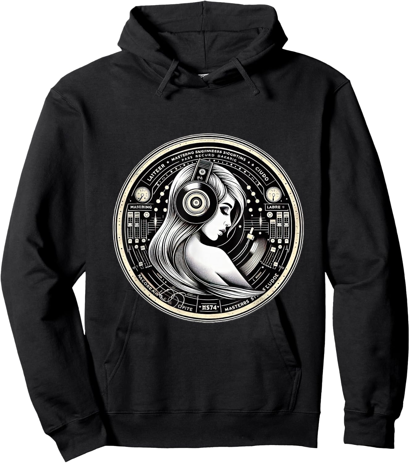 Vinyl Record Beautiful Woman Headphones Hoodie - Hoodie | Black