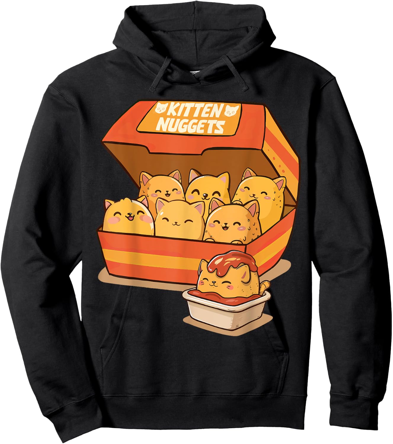 Cat Lover Fast Food Chicken Nuggets Cat Foodie Kitten Nuggets - -Adults & Kids - Black - Small - Short Sleeve - Cat Themed Hoodie - Hoodie | Black