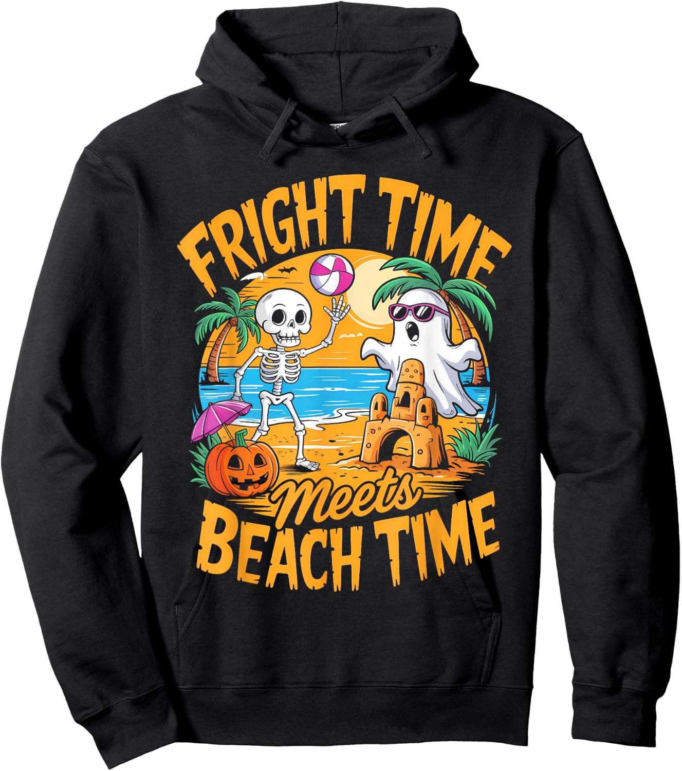 Cute Summerween Ghost Funny Beach Halloween Hoodie - Hoodie | Black