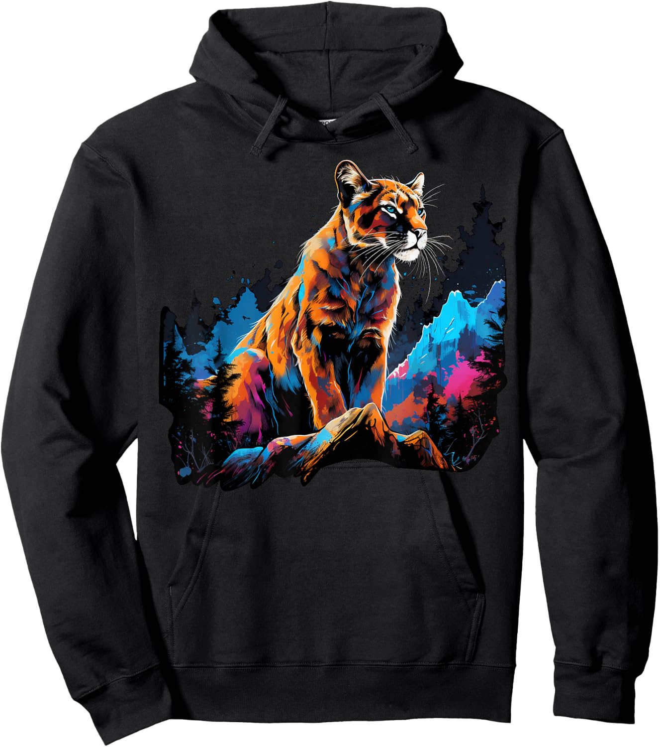 Cool Lion Cougar on colorful painted Mountain Lion Cougar Hoodie - Hoodie | Black