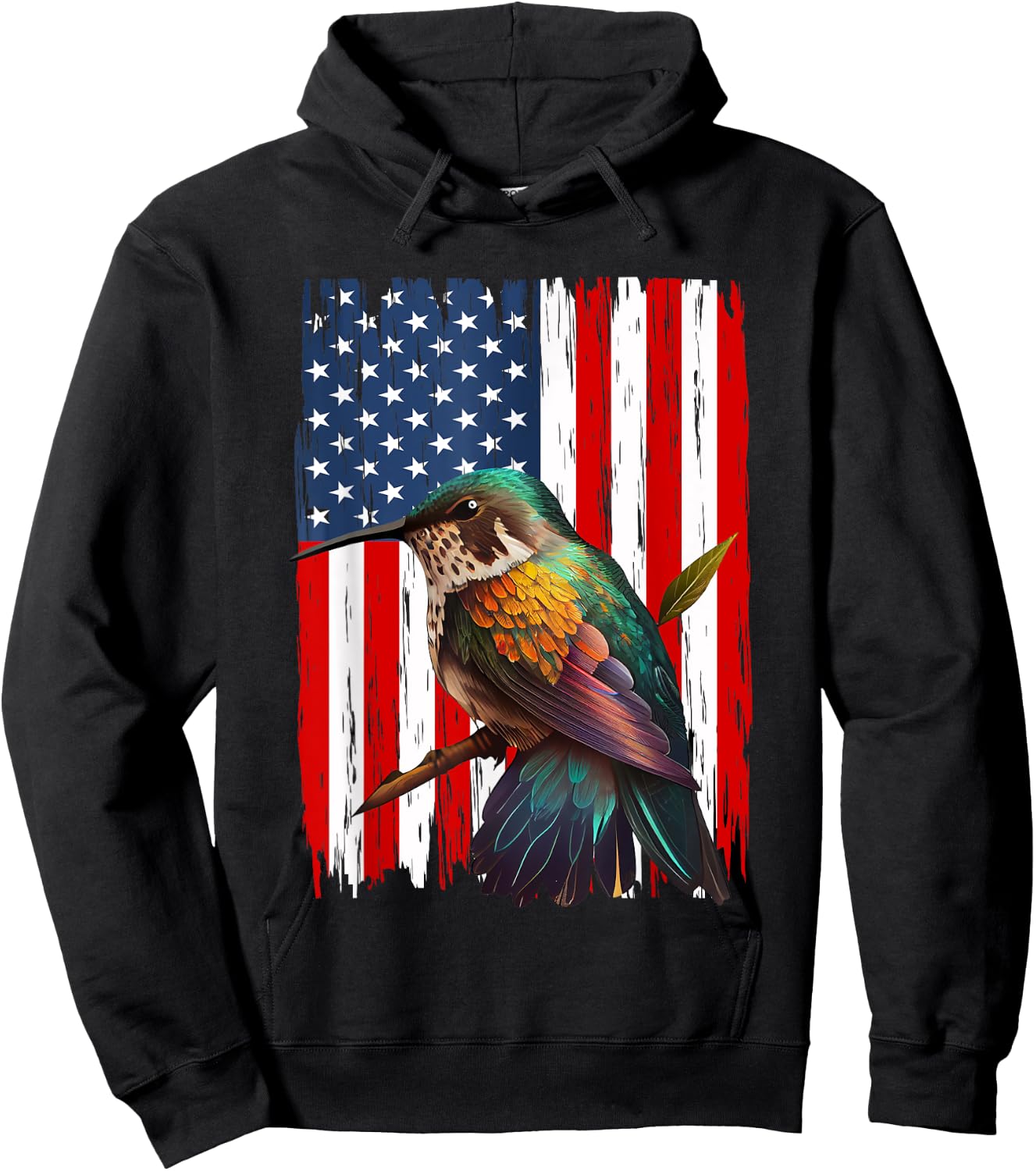 Hummingbird American Flag Bird Lover 4th Of July Men Women Hoodie - Hoodie | Black