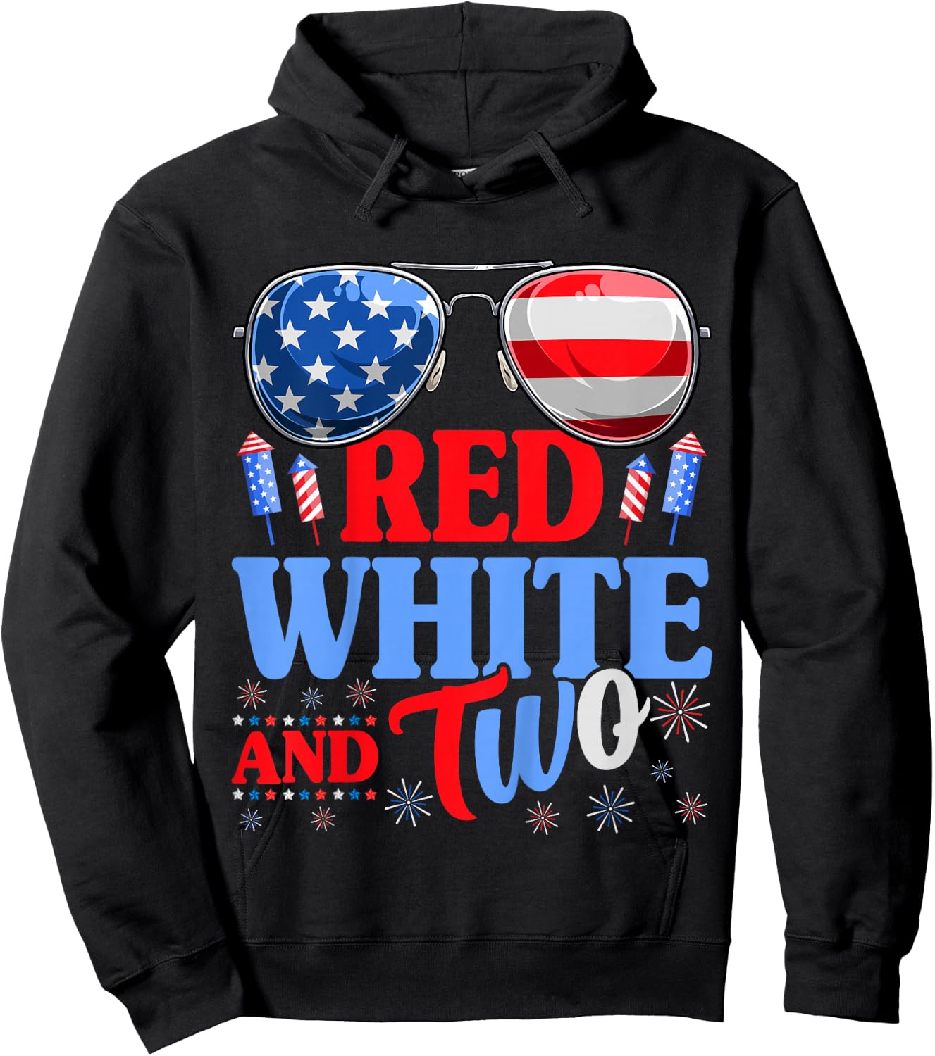 Kids Red White And Two 4th Of July 2nd Birthday Party Kids Hoodie - Hoodie | Black