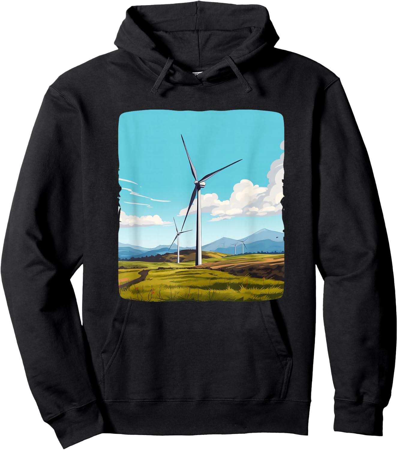 Nice meadow with wind turbine for boys and girls Hoodie - Hoodie | Black