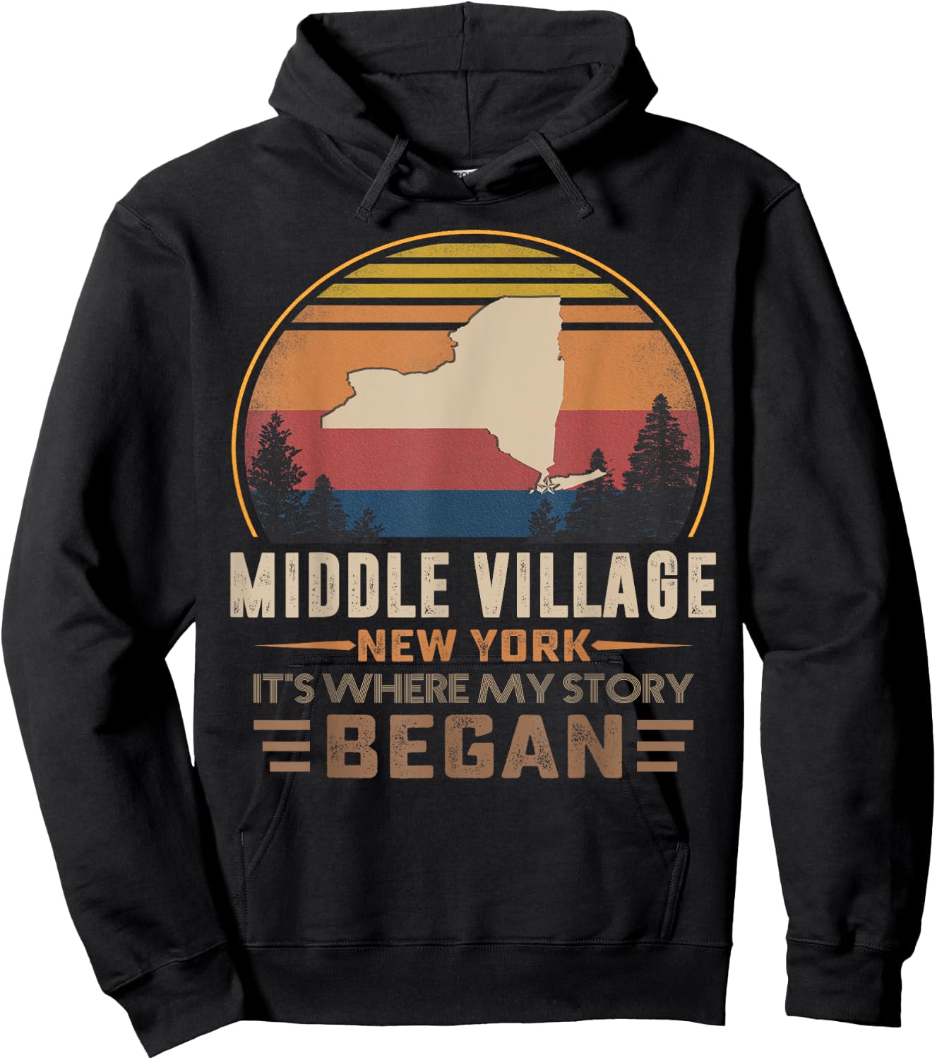Vintage Middle Village New York Hometown My Story Began Hoodie - Hoodie | Black