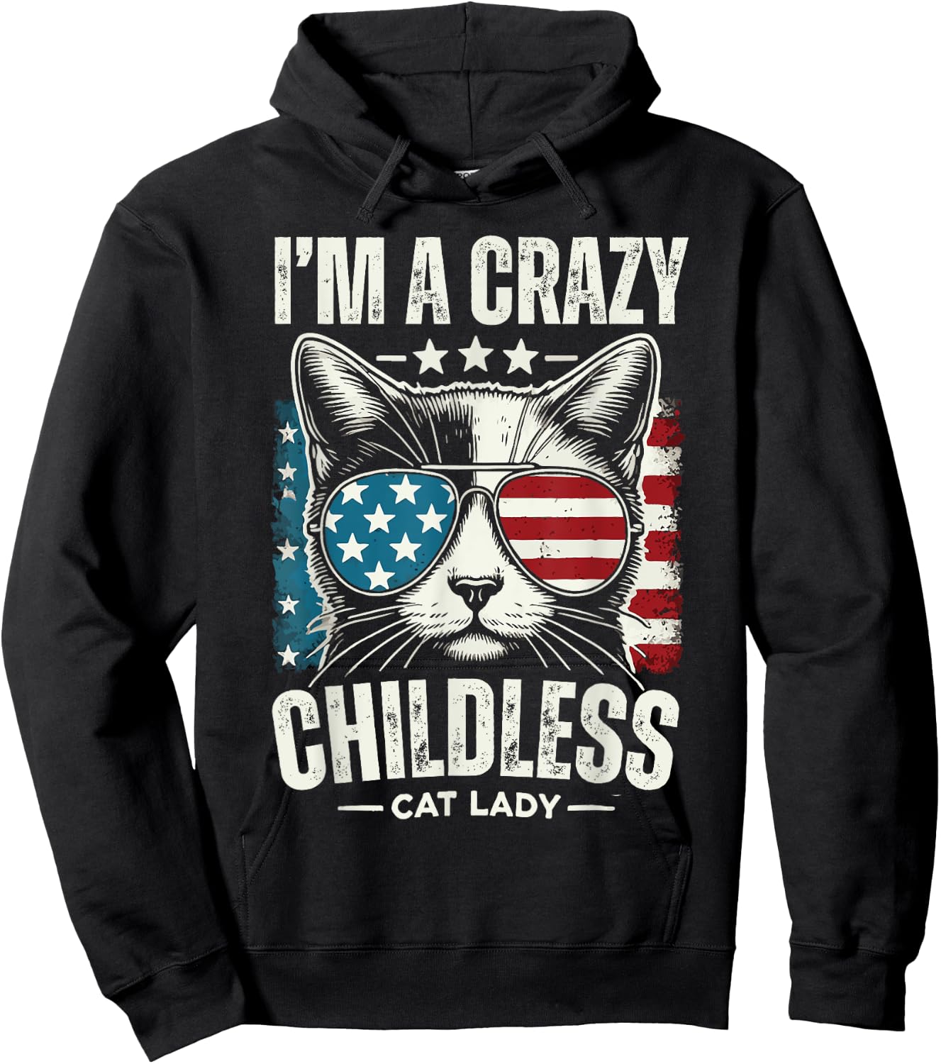 American Flag 2024 Im A Crazy Childless Cat Lady Hoodie - Hoodie | Black