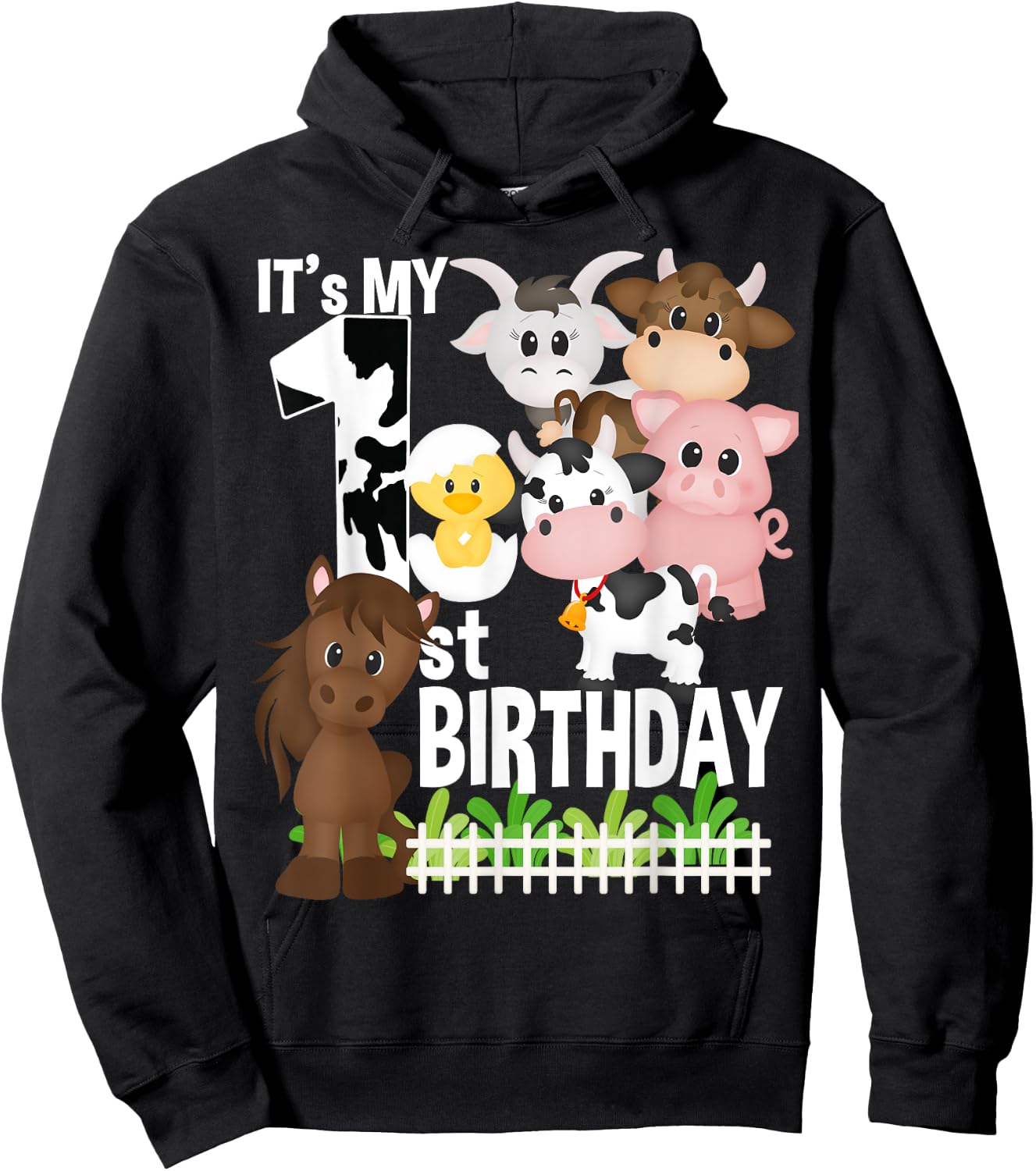 It's My 1st Birthday Party Farm Animals Barnyard Theme Bday Hoodie - Hoodie | Black