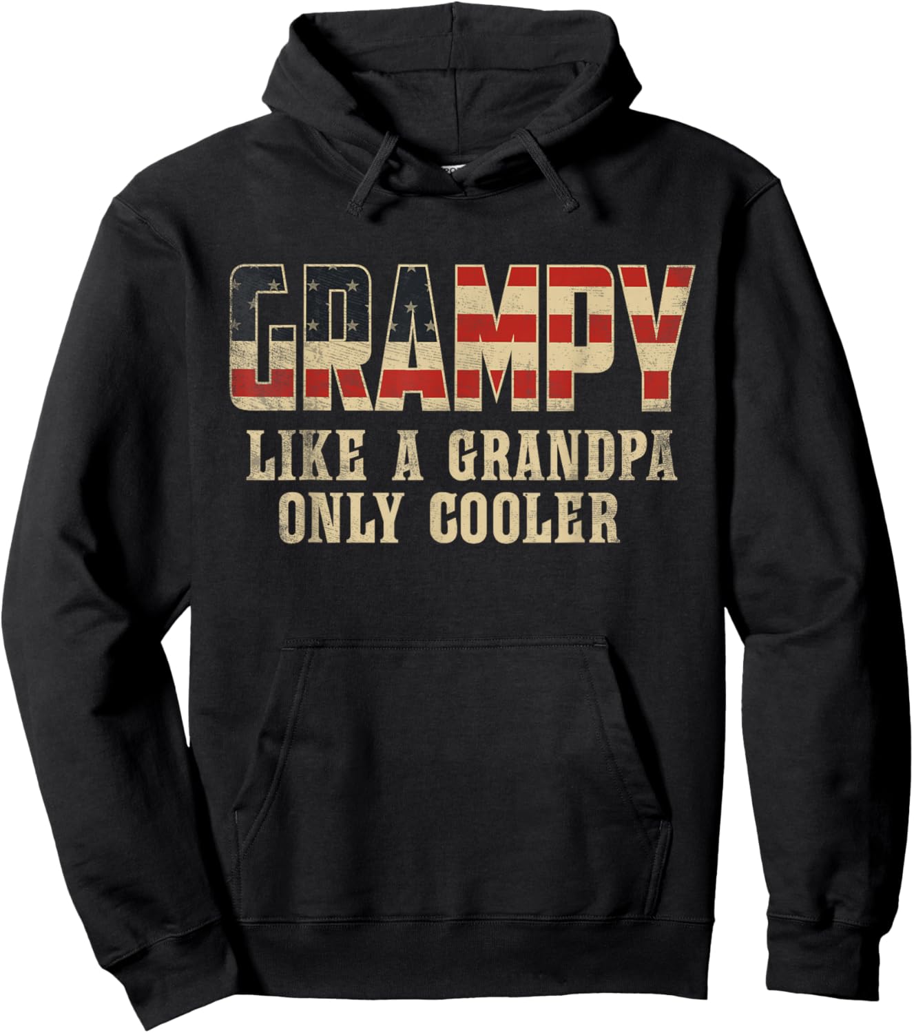 Grampy Like A Grandpa Only Cooler Vintage American Flag Hoodie - Hoodie | Black