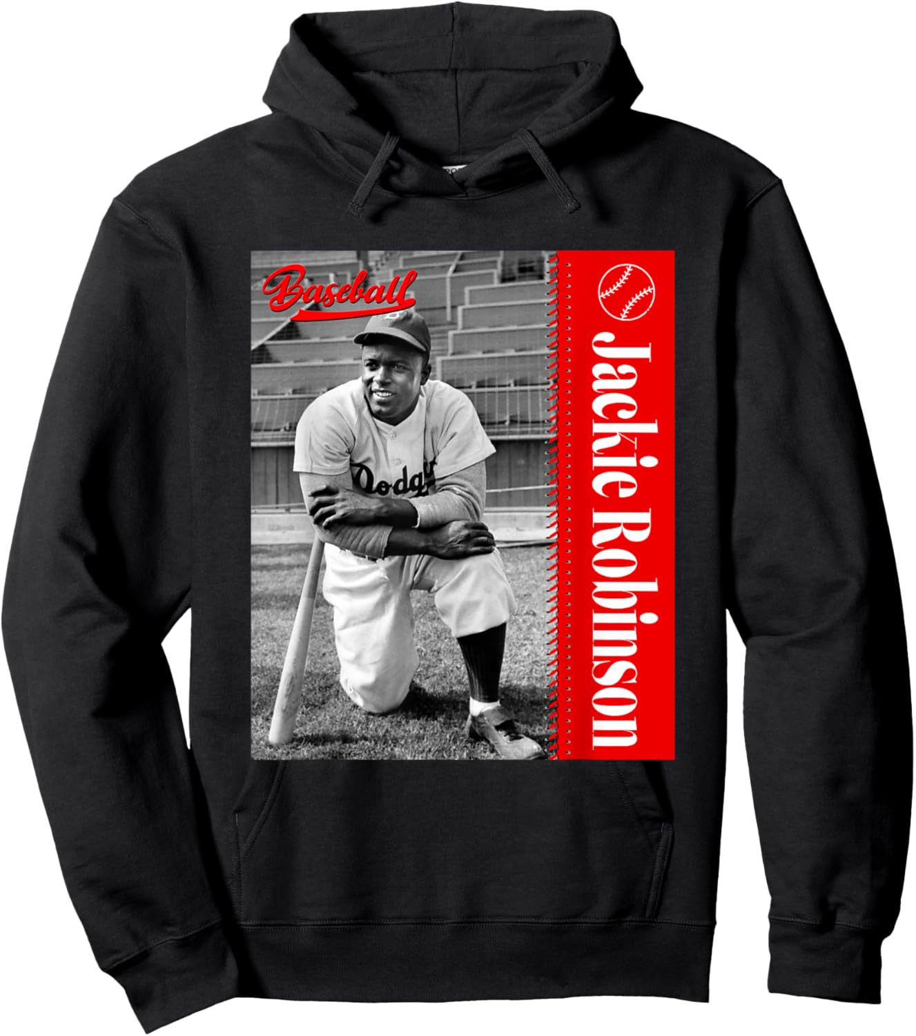 Baseball Freaks Jackie Robinson Baseball Theme - Black, Small, -Adults, Short Sleeve Hoodie - Hoodie | Black