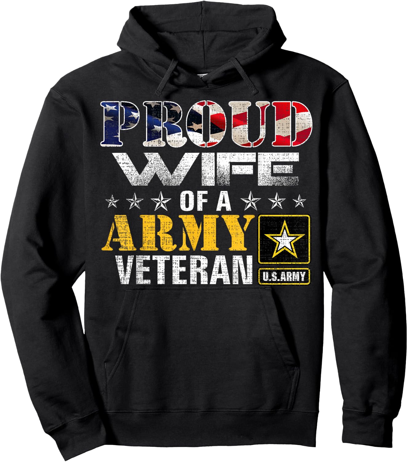 Proud Wife of A Army Veteran American Flag Military Gift Hoodie - Hoodie | Black