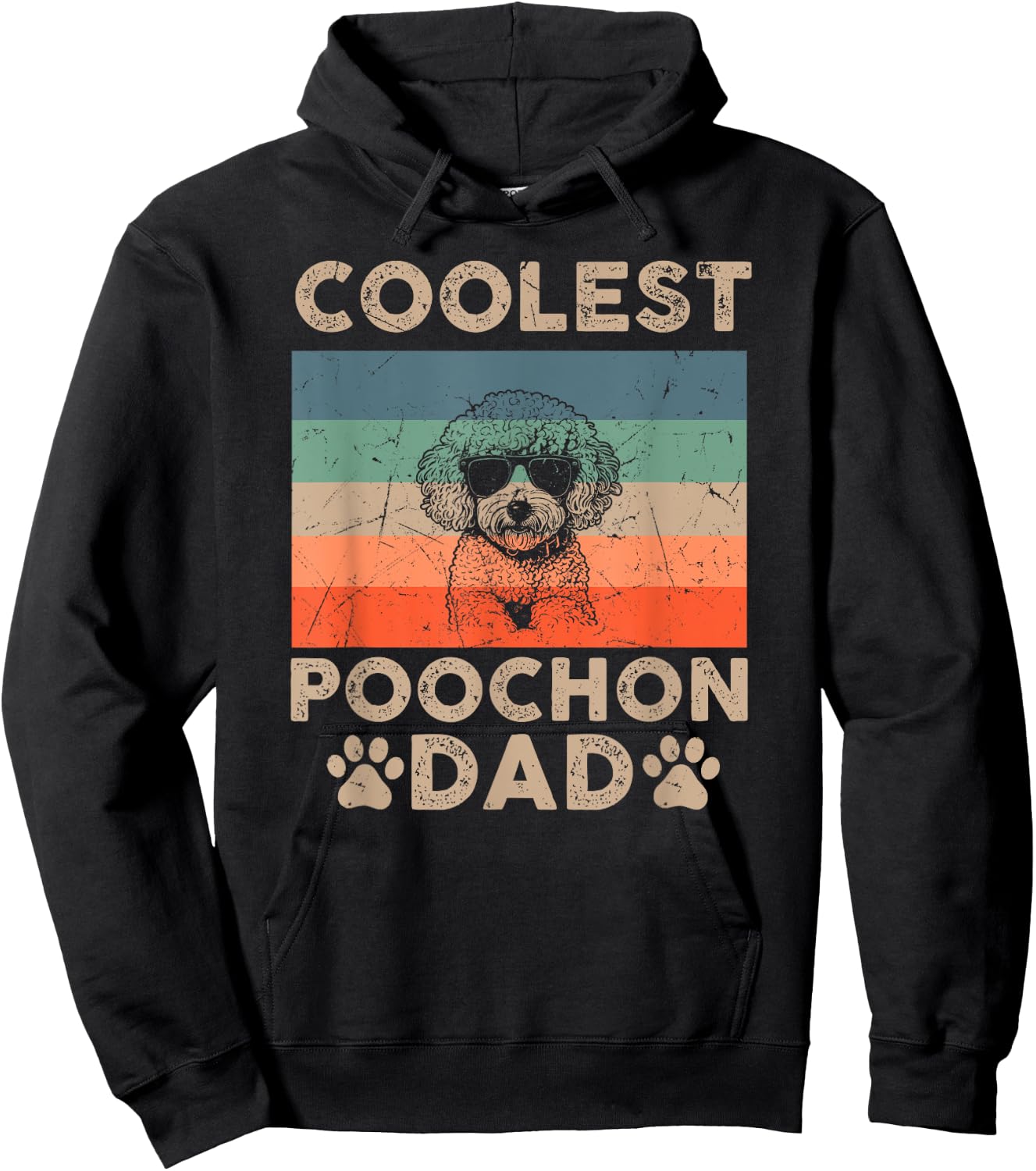 Vintage Coolest Poochon Dad Dog With Sunglasses Funny Dog Women Kids Hoodie - Hoodie | Black