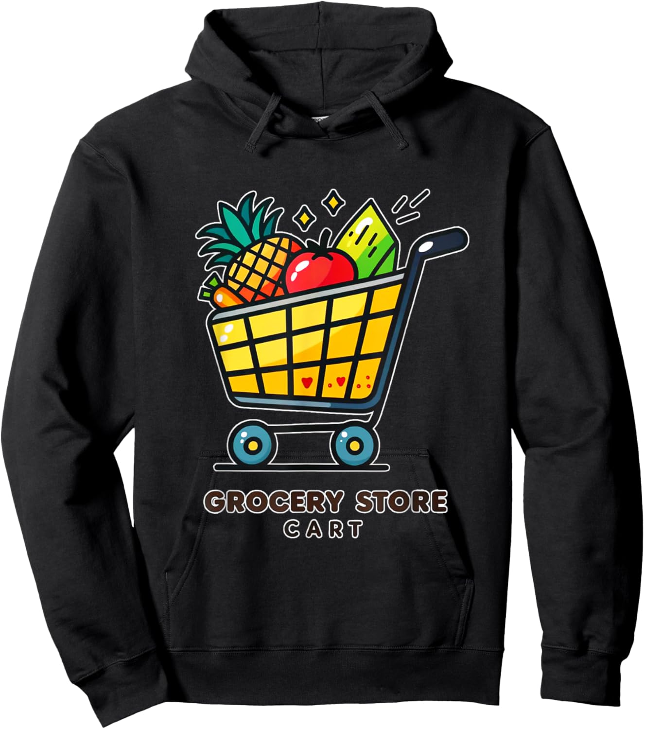 Bright Grocery Store Cart with Food Hoodie - Hoodie | Black