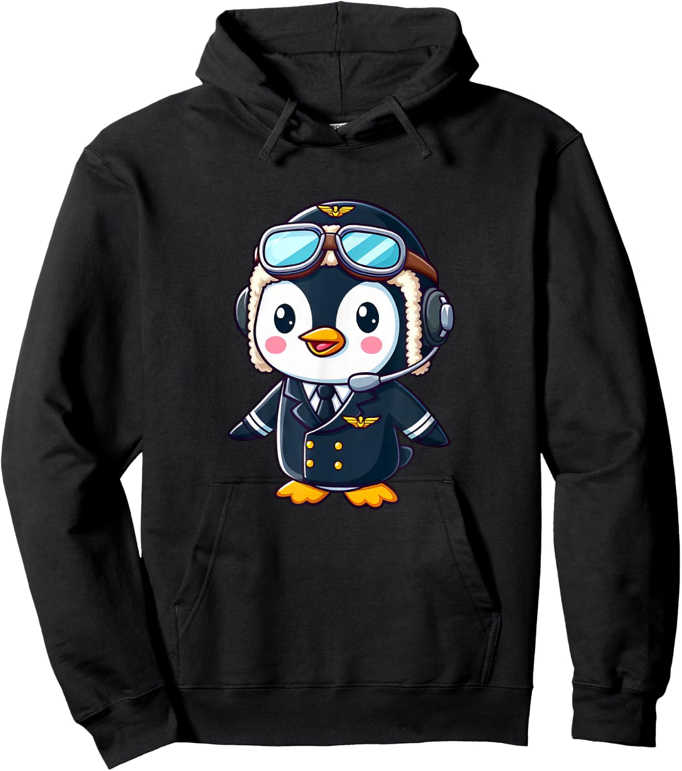 Penguin Cartoon Pilot Flying Airplane Hoodie - Hoodie | Black