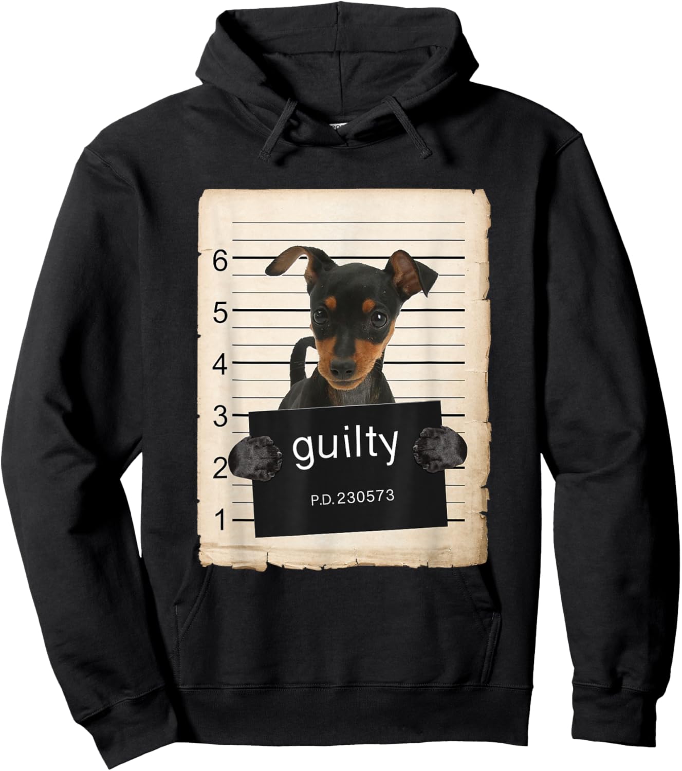 Miniature Doberman Pinscher Dog Mug Shot Bad Dog Hoodie - Hoodie | Black