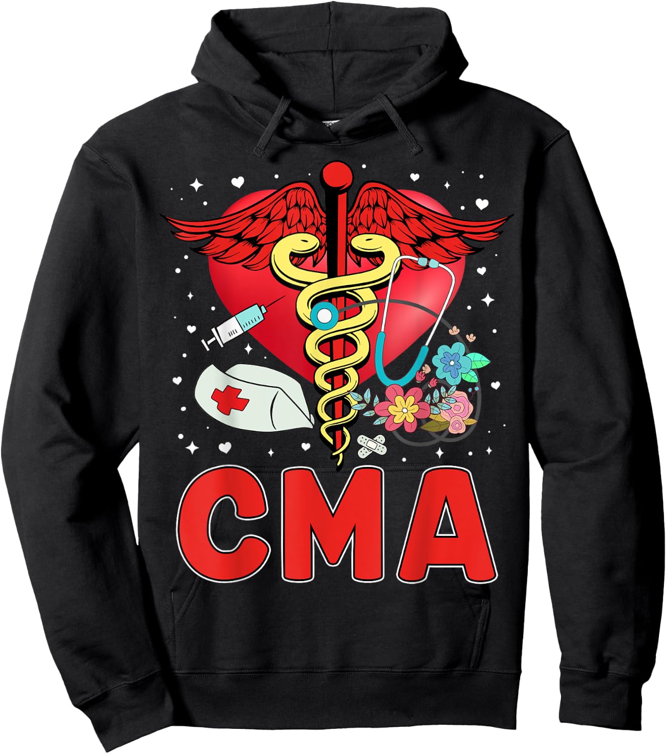 Cute CMA Shirt Caduceus Stethoscope Heartbeat Hoodie - Hoodie | Black