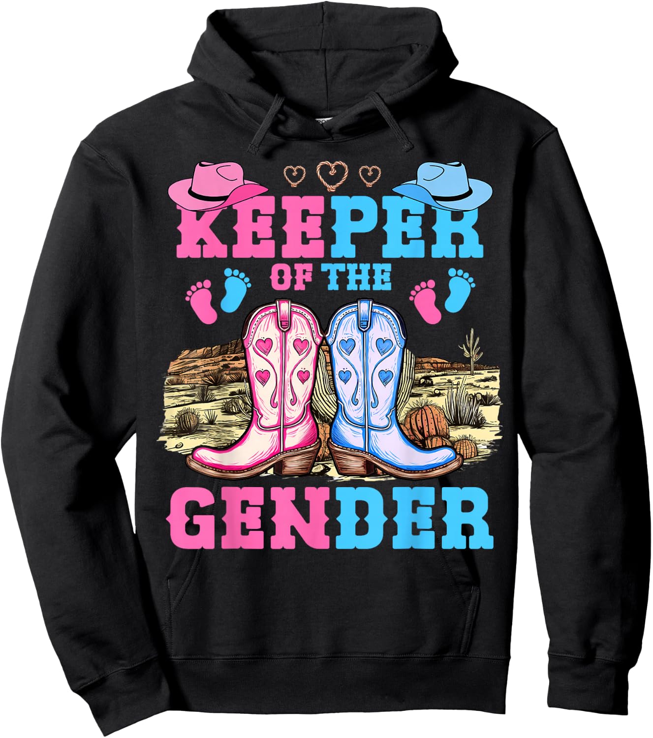 Cute Keeper of The Gender Reveal Baby Boots Western Theme Hoodie - Hoodie | Black
