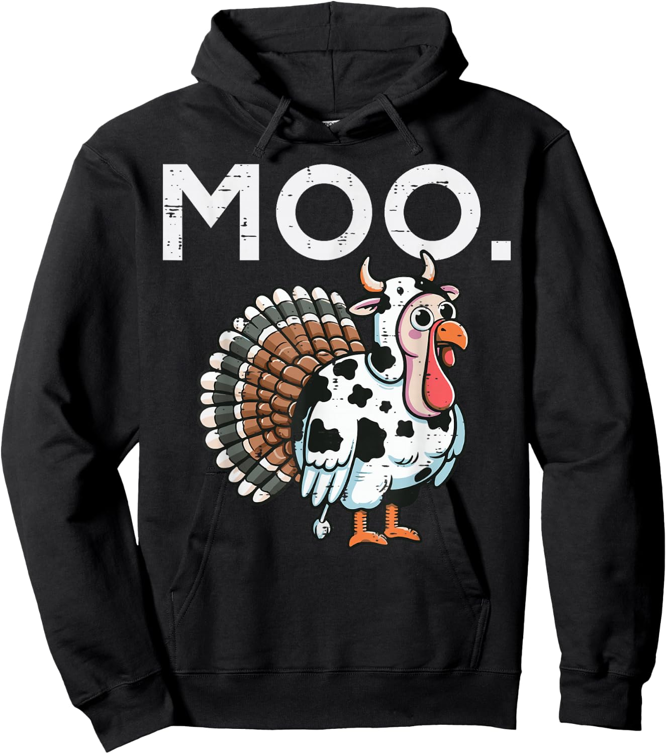 Thanksgiving Moo Turkey Cow Funny Fall Farm Men Women Kids Hoodie - Hoodie | Black