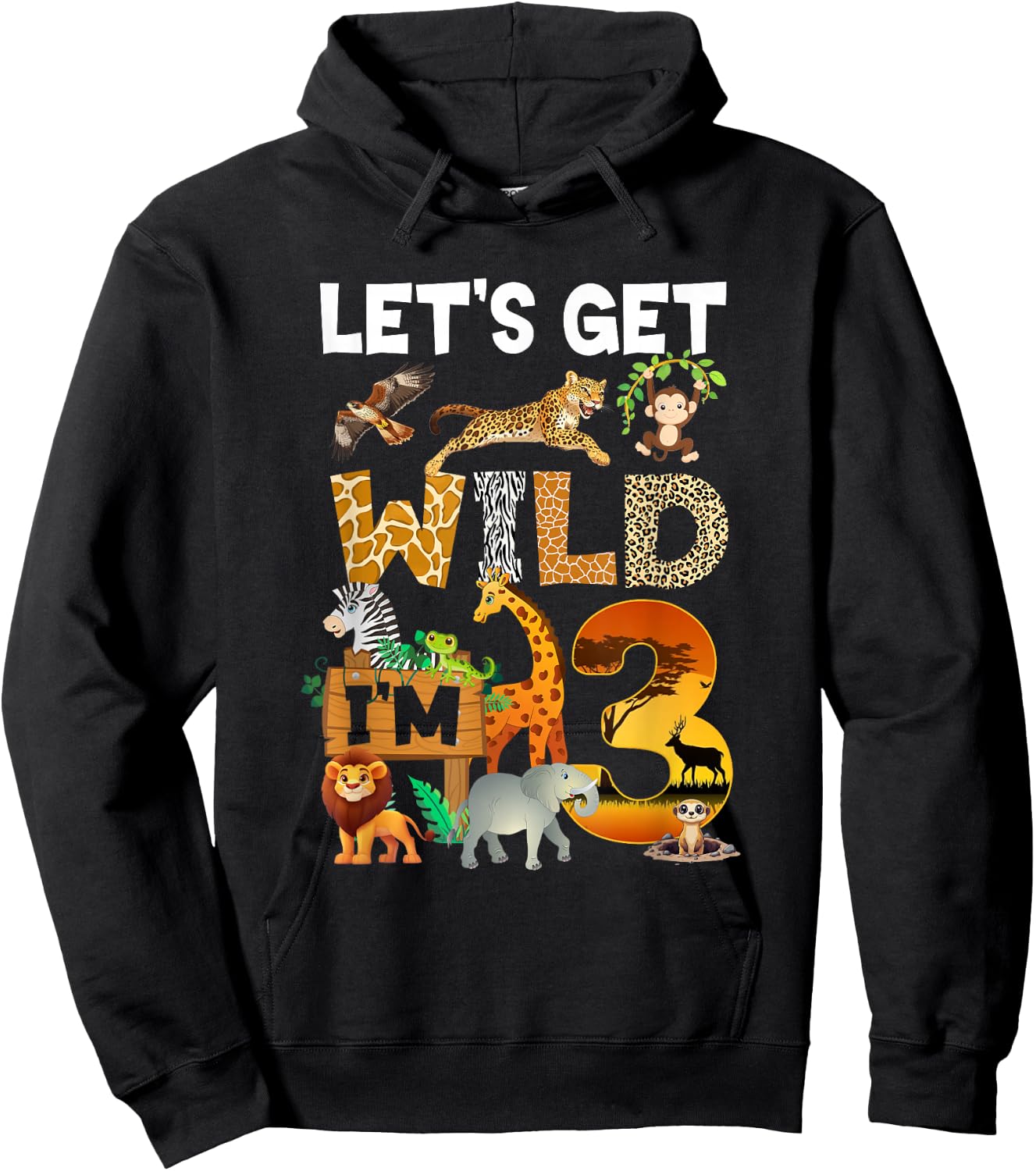 3 Year Old Zoo Birthday Safari Jungle Animal 3Rd Bday Hoodie - Hoodie | Black