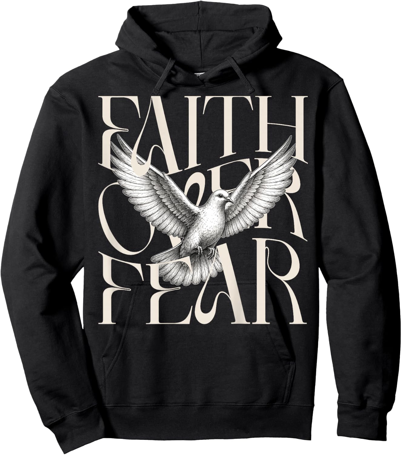 Faith Over Fear Dove Back Print Christian Bold Typography Hoodie - Hoodie | Black