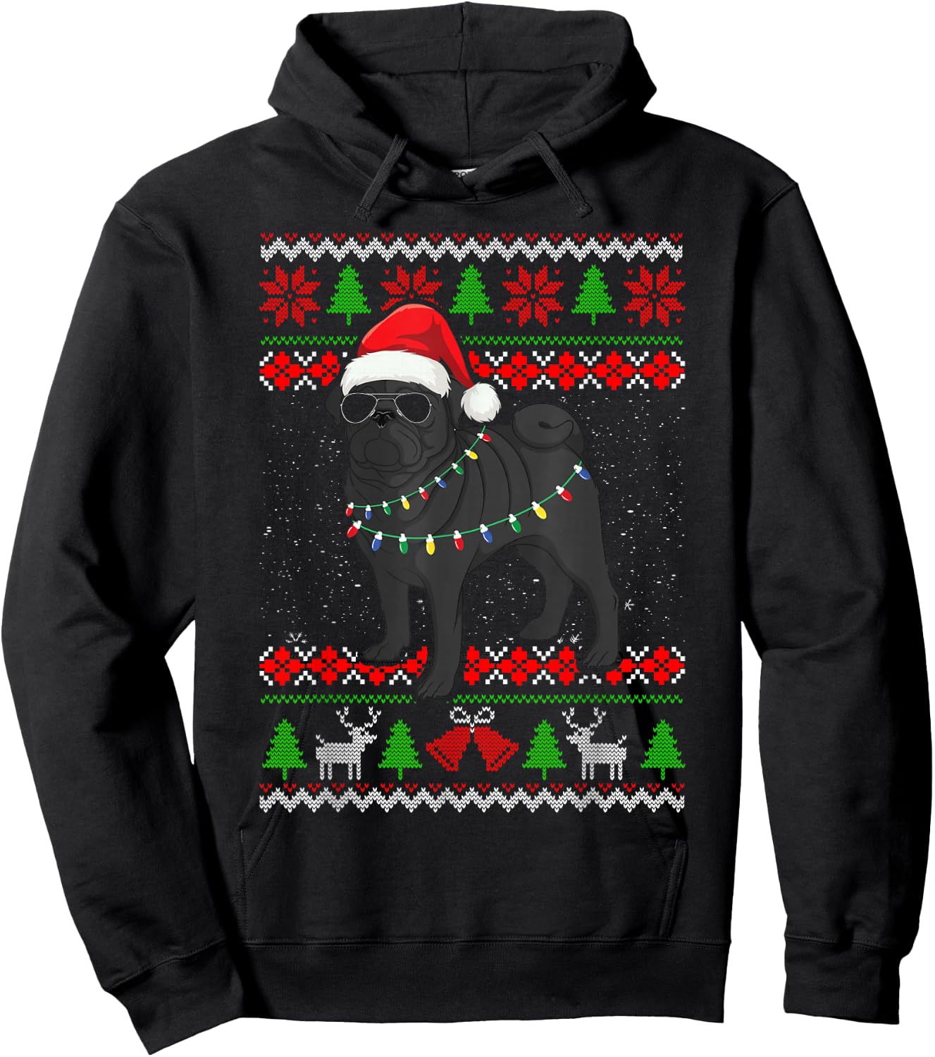 Black Pug Christmas Tree Dog Mom Dad Ugly Sweater Christmas Hoodie - Hoodie | Black