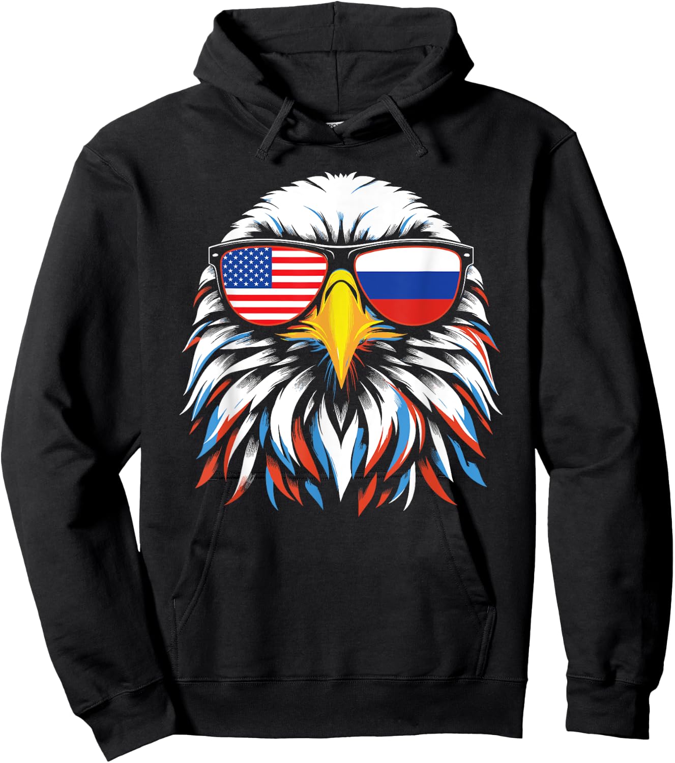 Russia USA Flag Half Russian American Patriotic Eagle Kids Men Hoodie - Hoodie | Black