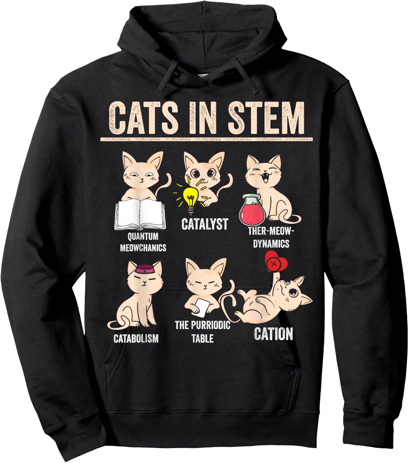 Science Meme Cats in Stem Funny Teacher Cat Lover Scientist Hoodie - Hoodie | Black