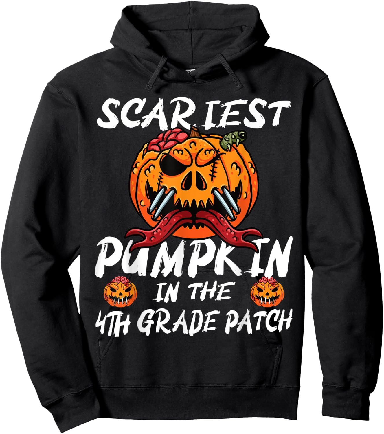 Kids Scariest Pumpkin 4th Grade Patch School Halloween Boy Hoodie - Hoodie | Black