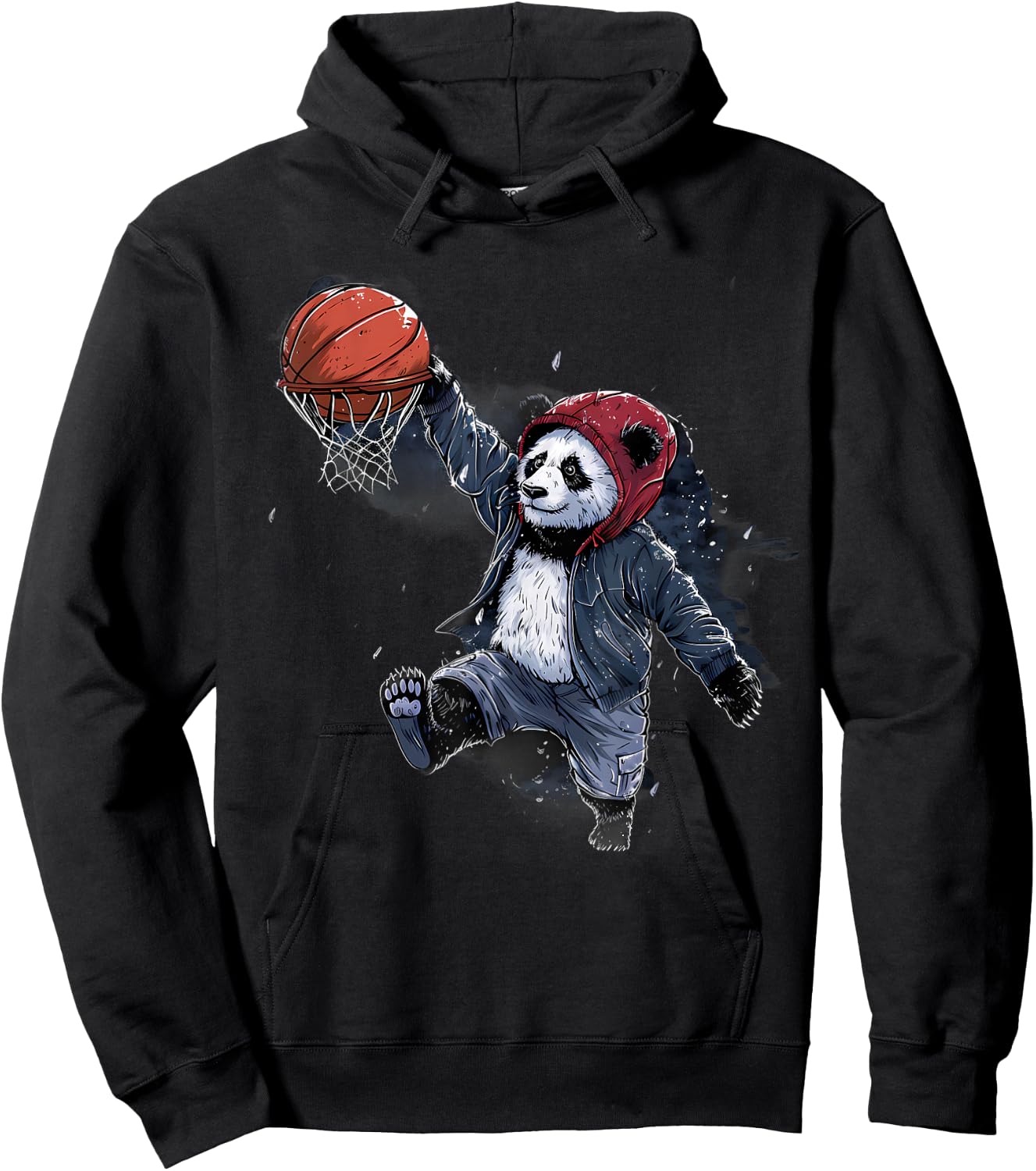 Basketball Slam Dunk Panda Bear Artwork Basketball Lover Hoodie - Hoodie | Black