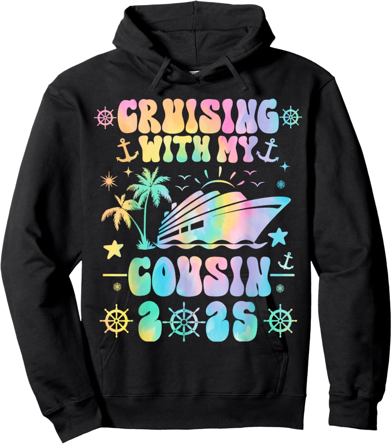 Cruising With My Cousin 2025 Matching Family Cruise Tie Dye Hoodie - Hoodie | Black