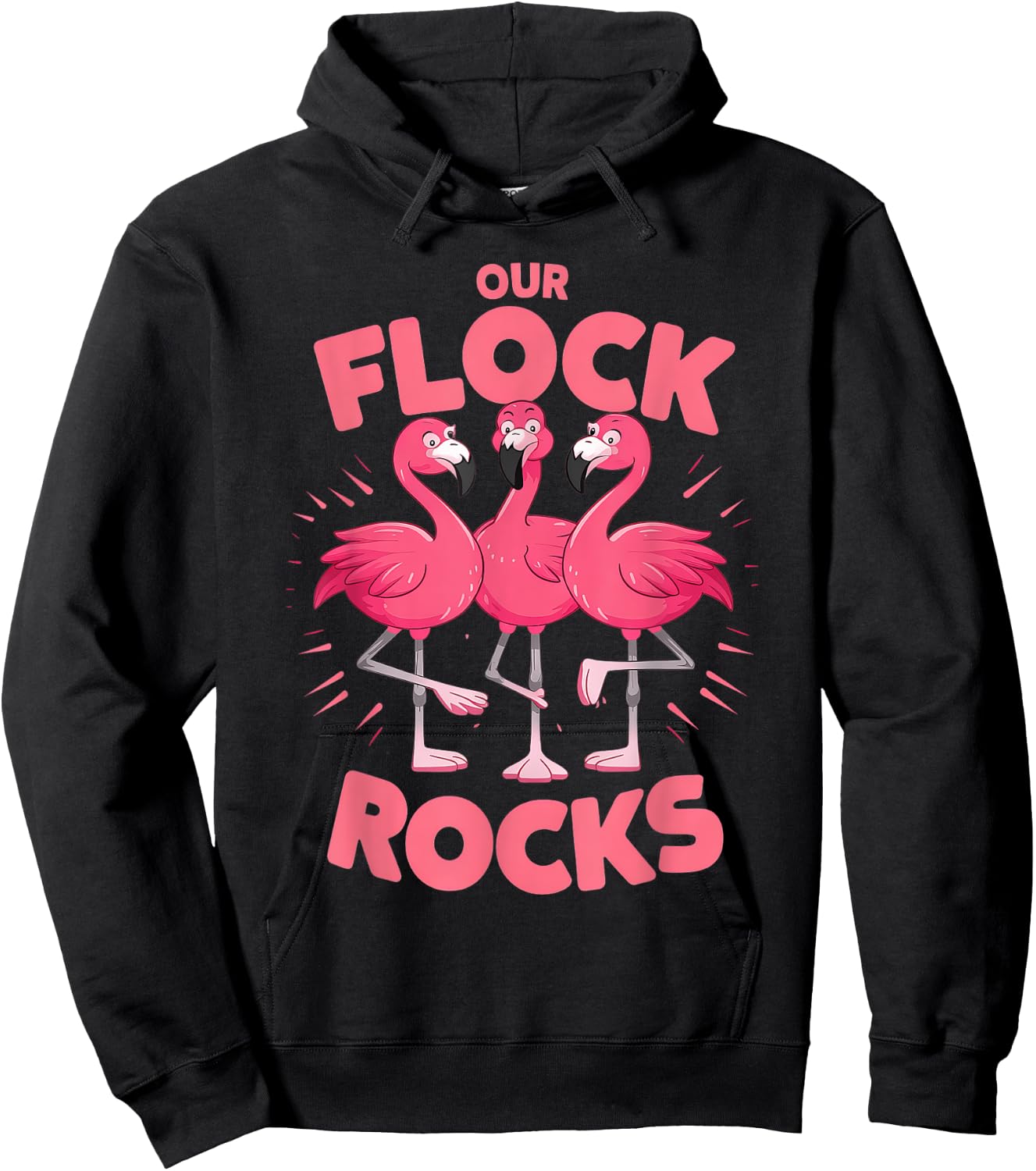 Our Flock Rocks Flamingo Shirt - Fun Group Matching Hoodie - Hoodie | Black