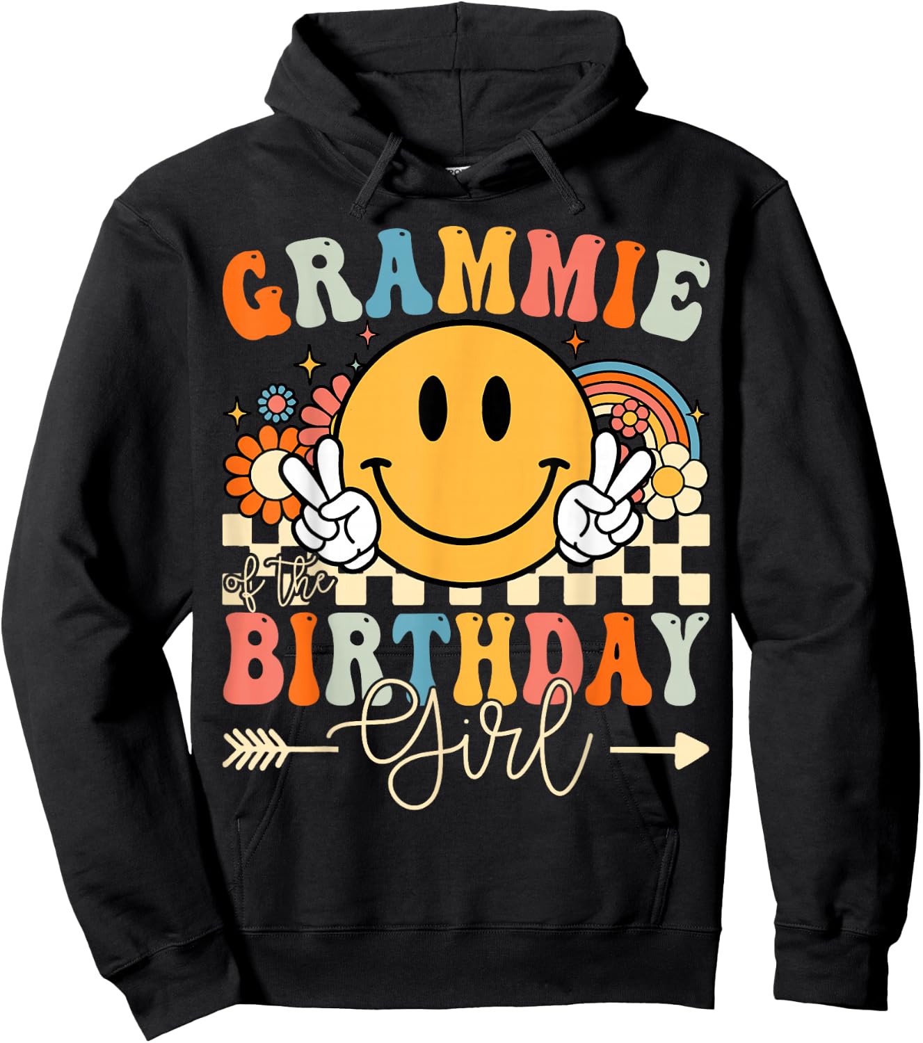 Grammie Of The Birthday Girl Groovy Retro Vintage Hoodie - Hoodie | Black