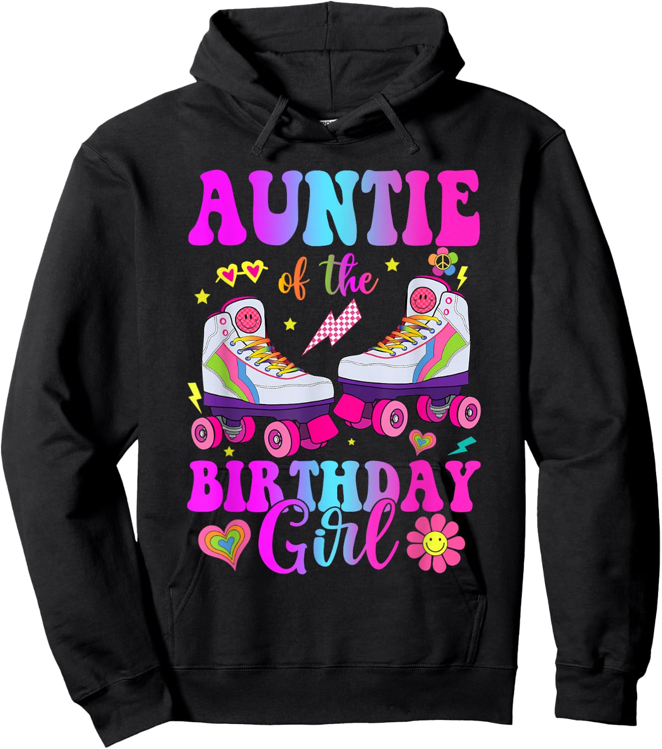 Let's Roll Auntie of the Birthday girl Roller Skate Birthday Hoodie - Hoodie | Black