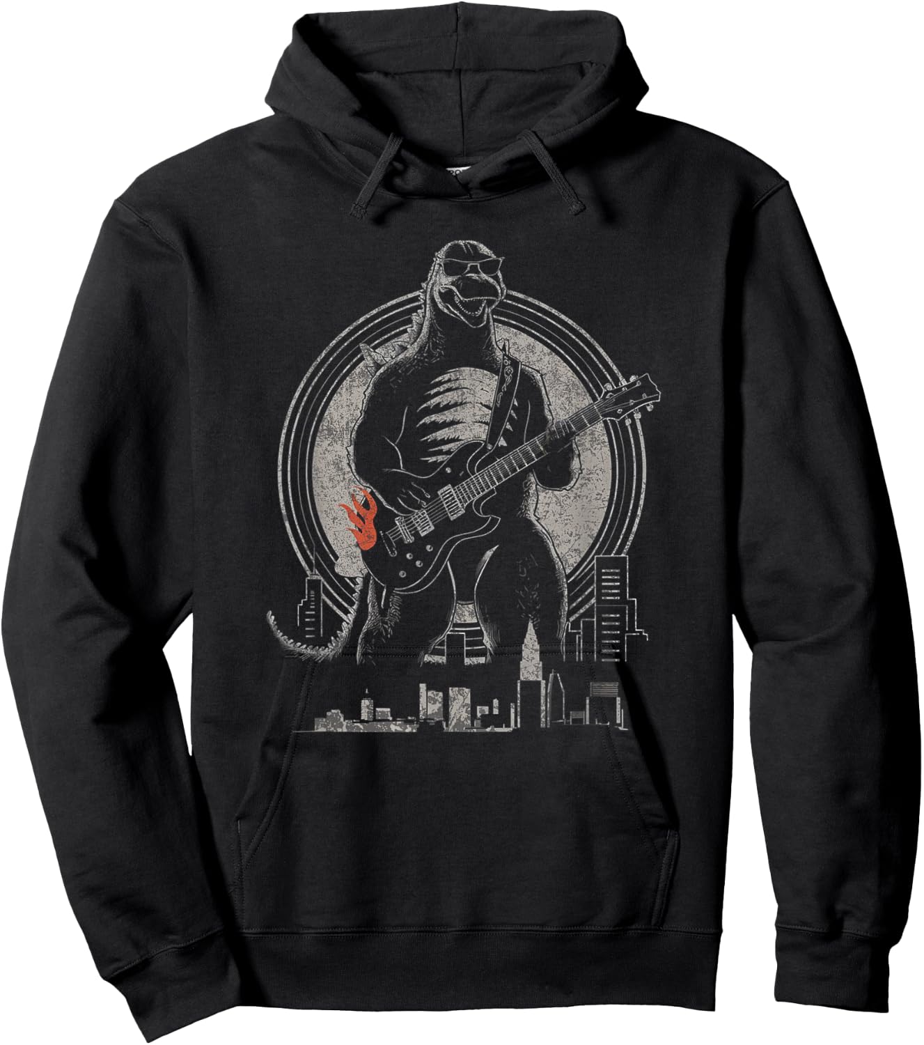 Theater Of Oneness - Music Dinosaur Guitar Funny Vintage Guitar Graphic Rock Guitarist , Small, Black Hoodie - Hoodie | Black