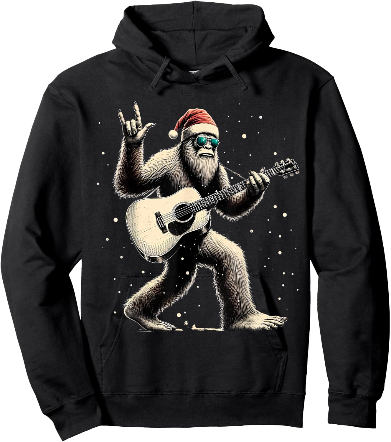 Funny Bigfoot Santa Hat Christmas Bigfoot Playing Guitar Hoodie - Hoodie | Black