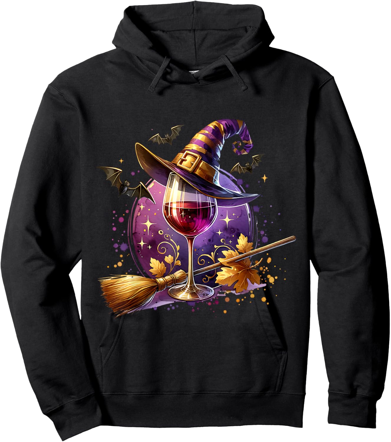 Halloween Witch Hat Wine Glass Cute Wine Lover Halloween Hoodie - Hoodie | Black