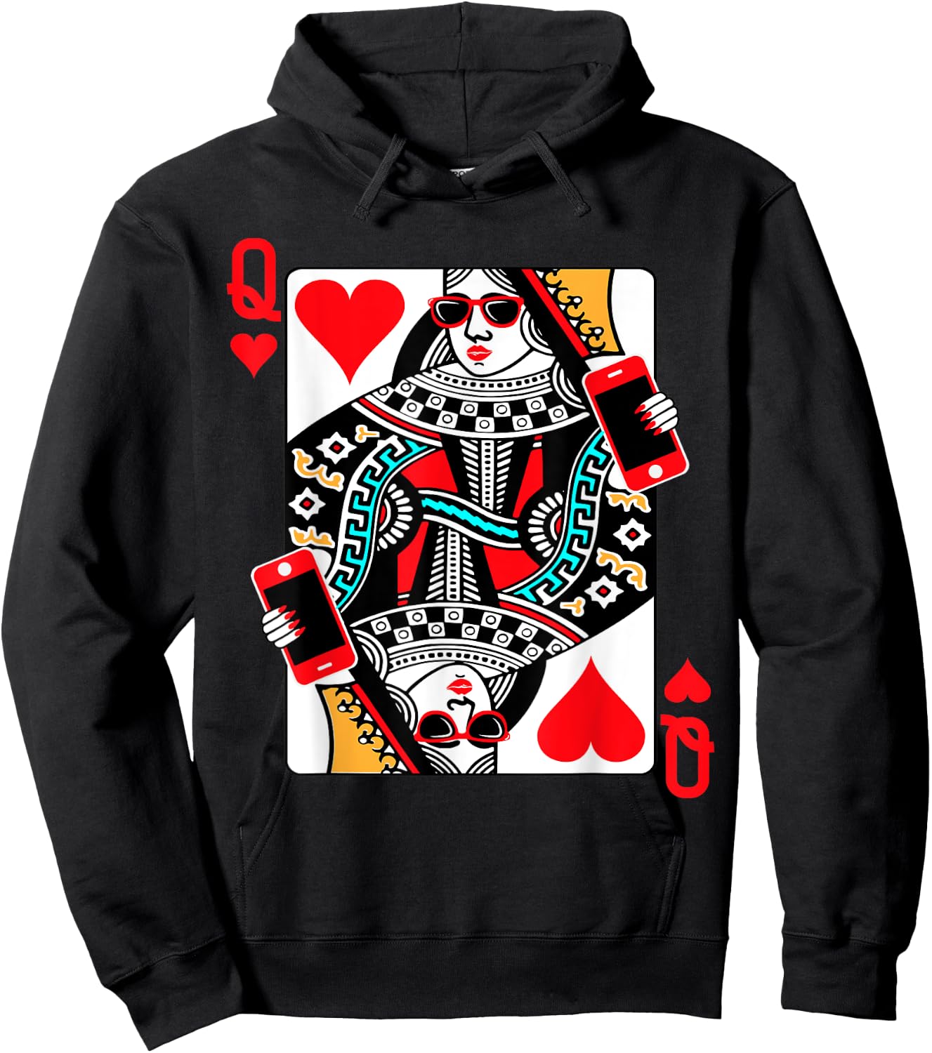 Qween Q of Hearts Funny Girls Blackjack Poker Casino Hoodie - Hoodie | Black
